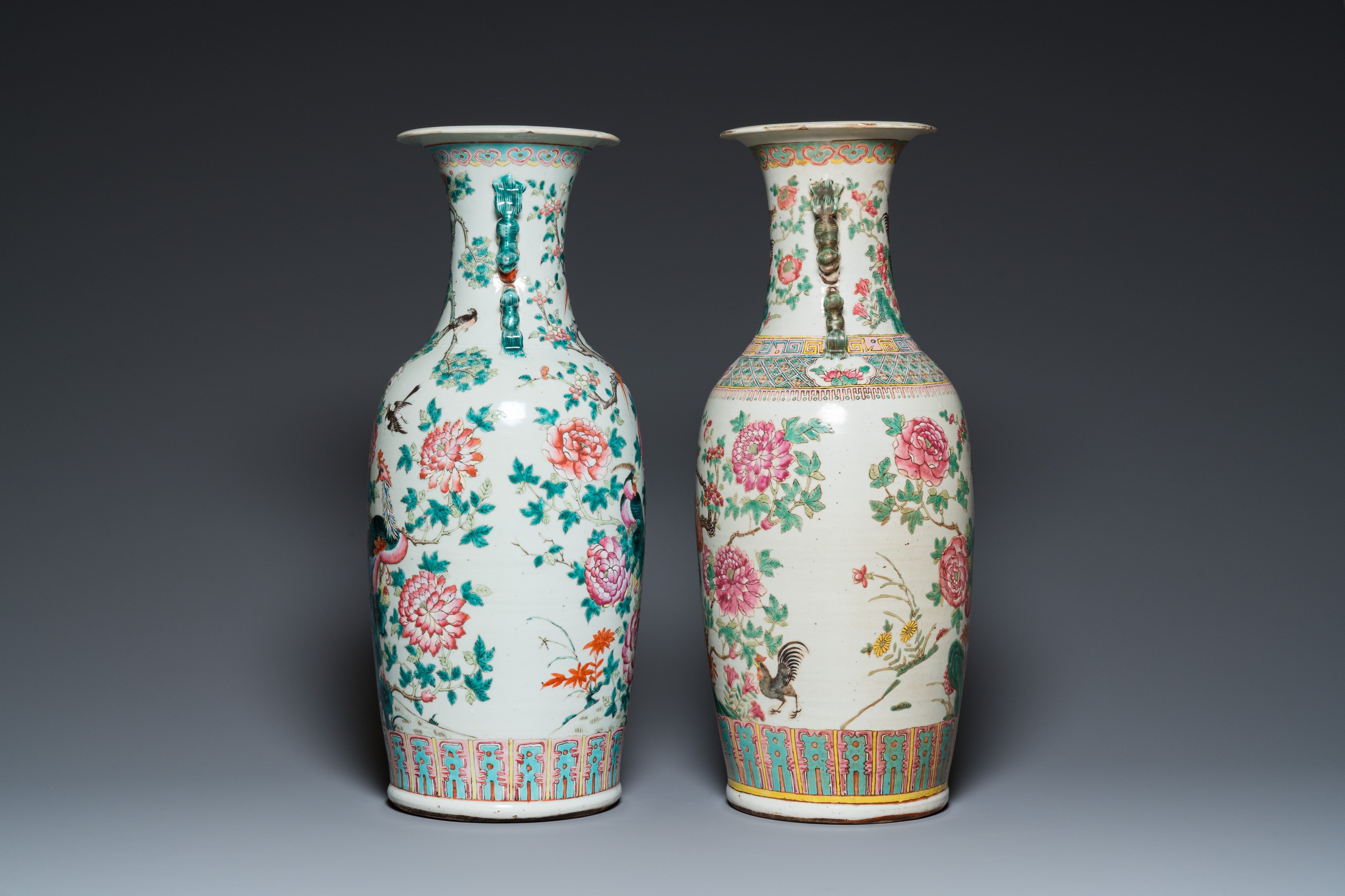 Two Chinese famille rose vases with birds among blossoming branches, 19th C. - Image 4 of 6