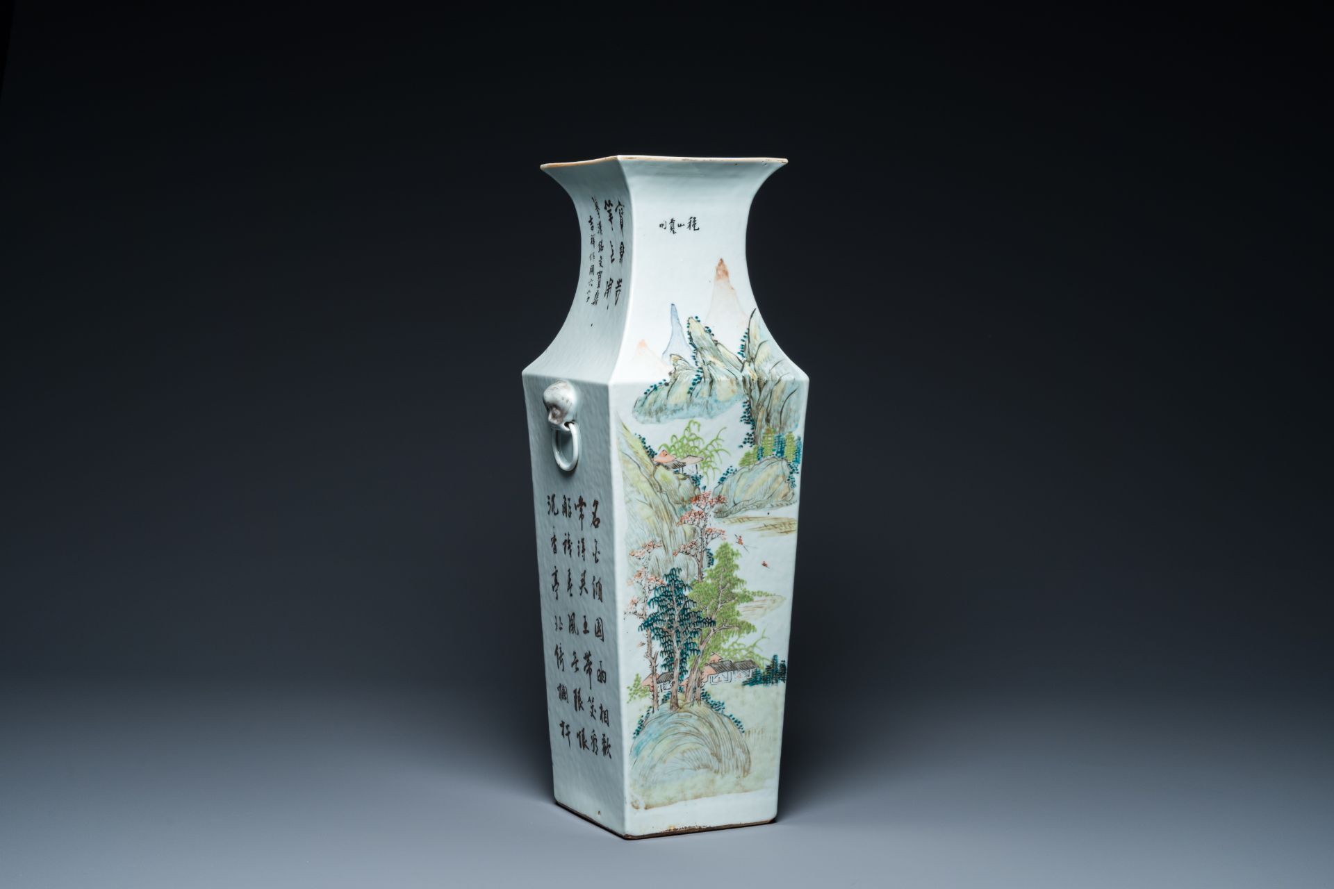 A square Chinese qianjiang cai vase, signed You Wanchun ___, 19/20th C.