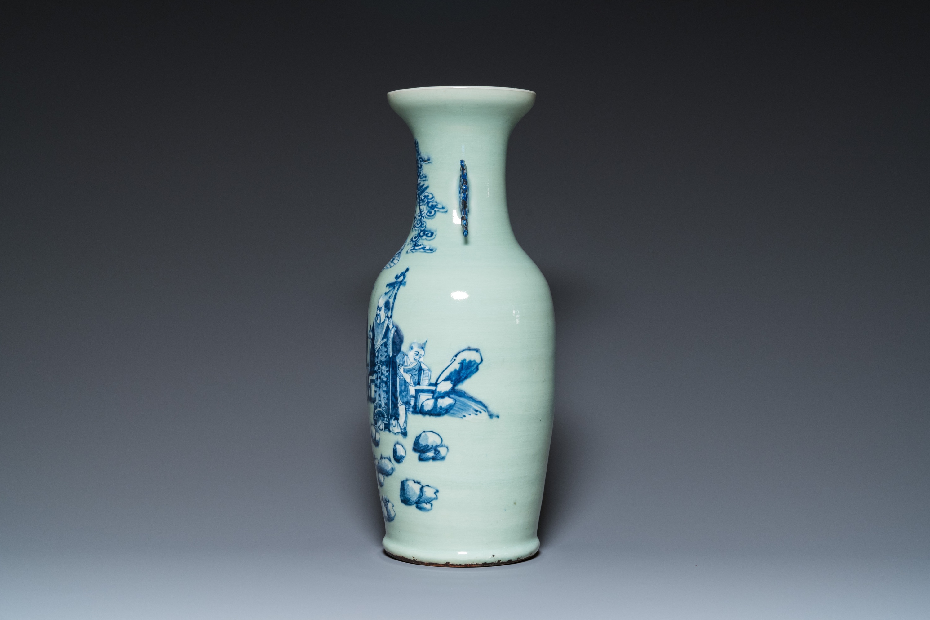 A Chinese blue and white celadon-ground 'immortals' vase, 19th C. - Image 4 of 17