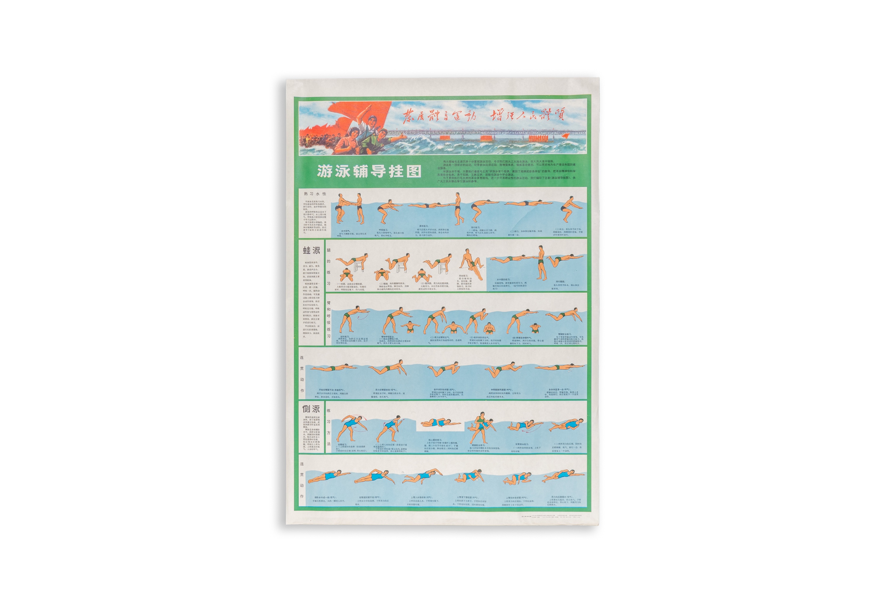 Five Chinese Cultural Revolution propaganda posters with swimming and gymnastics instructions - Image 3 of 26