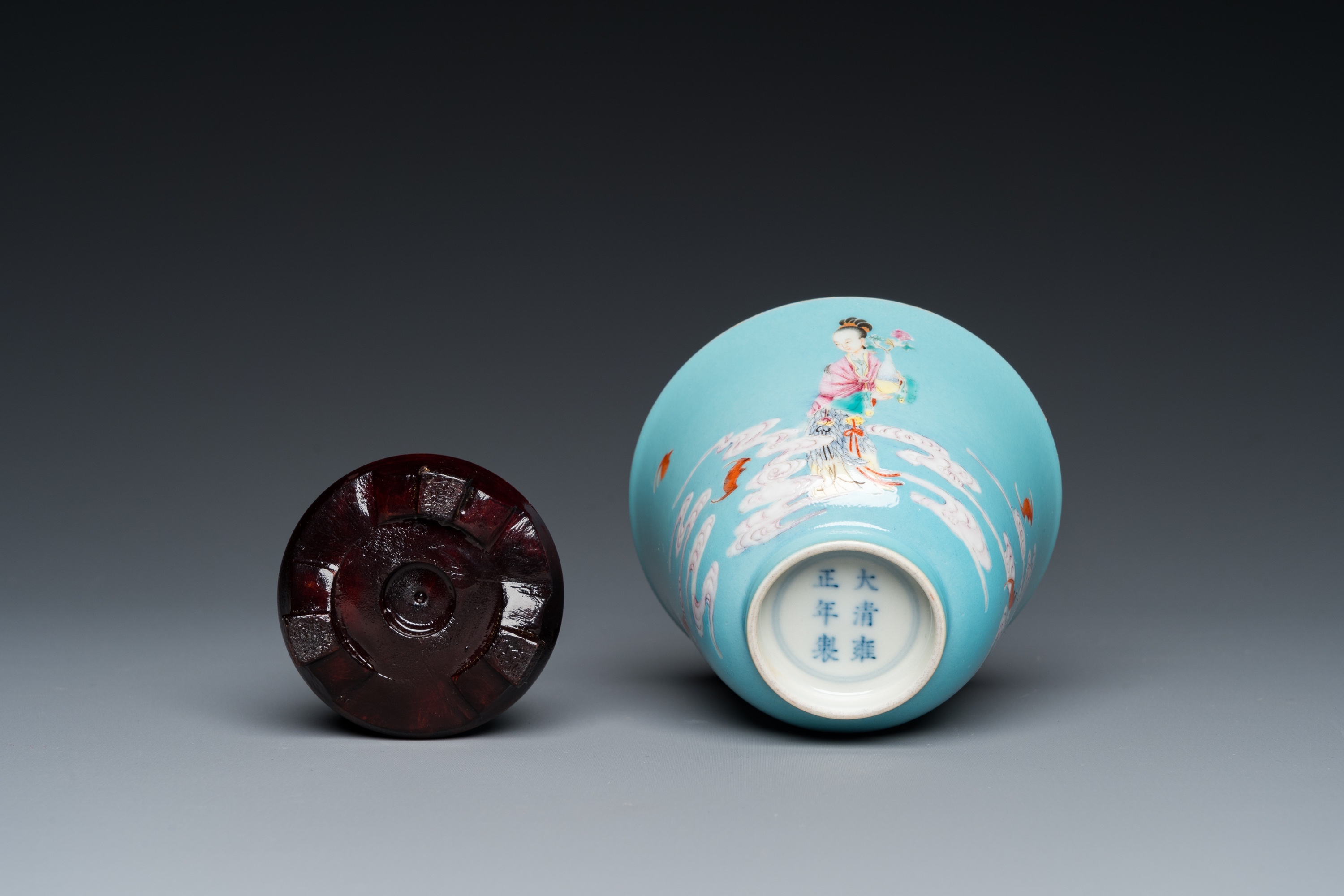 A fine Chinese turquoise-ground famille rose bowl, Yongzheng mark and possibly of the period - Image 8 of 23