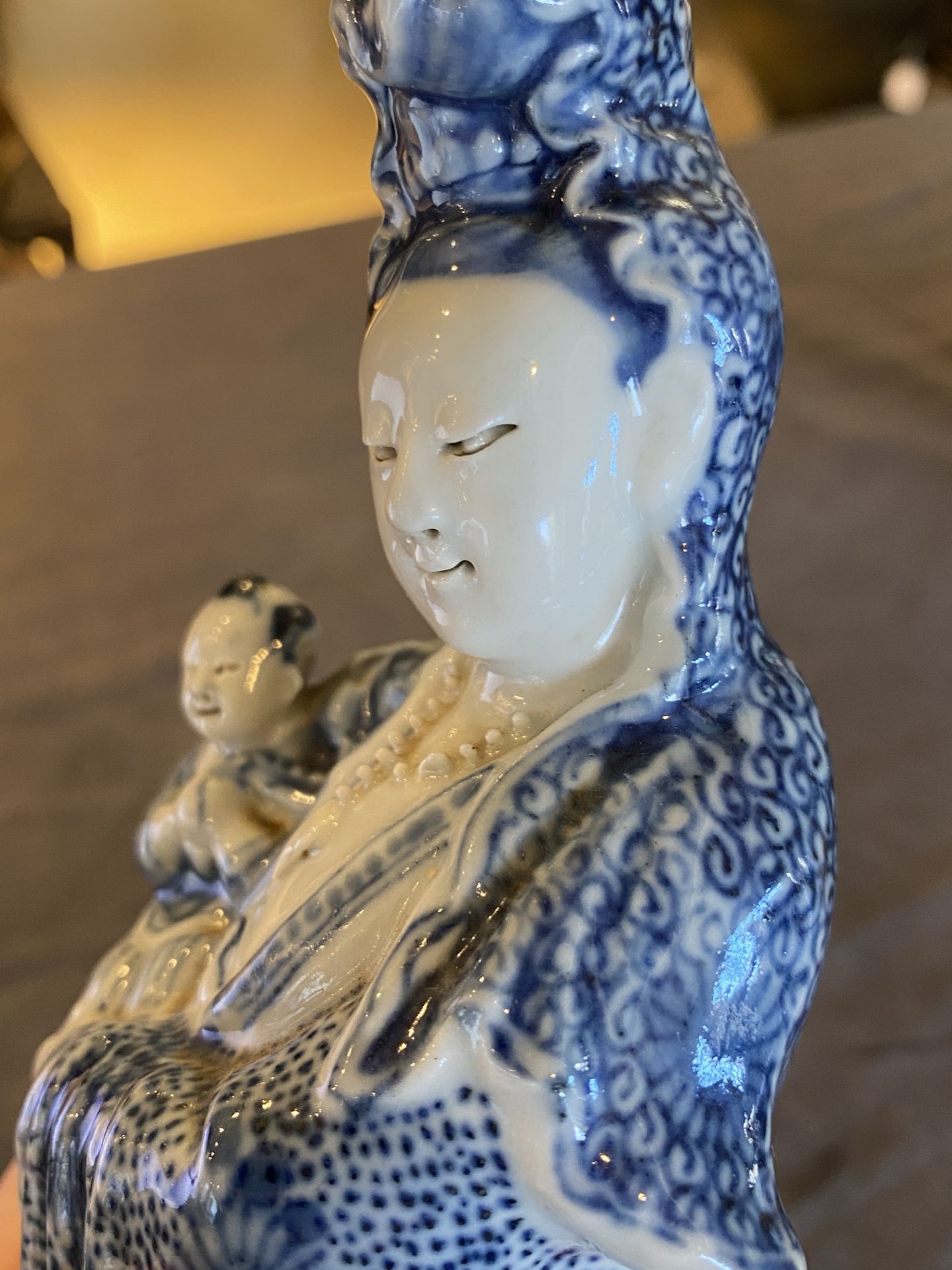 A Chinese blue and white Guanyin with child, Cai Fu Ji ___ mark, Republic - Image 16 of 25