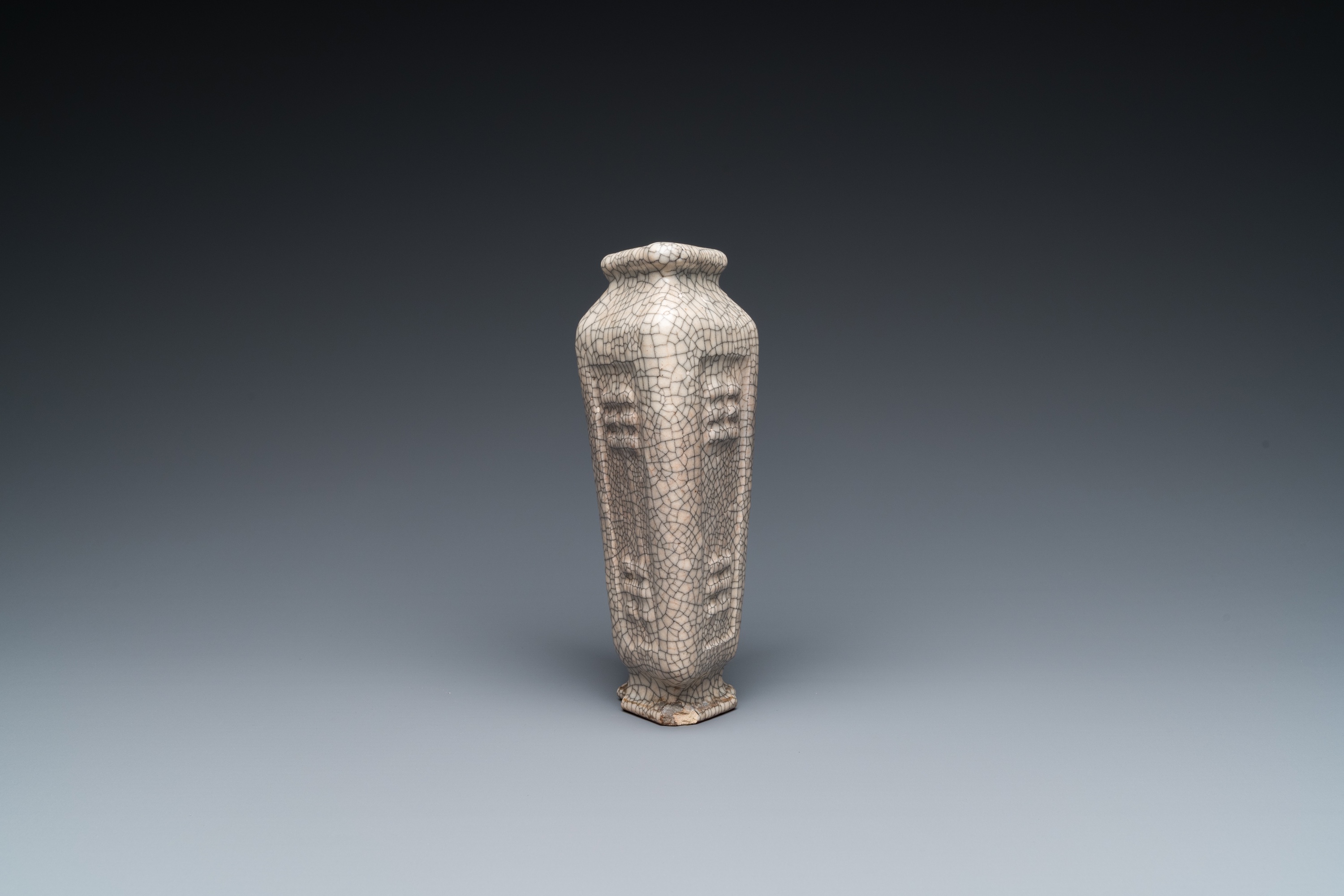 A Chinese 'ge'-type crackle-glazed double lozenge-shaped 'tri grams' vase, Qianlong/Jiaqing - Image 3 of 7