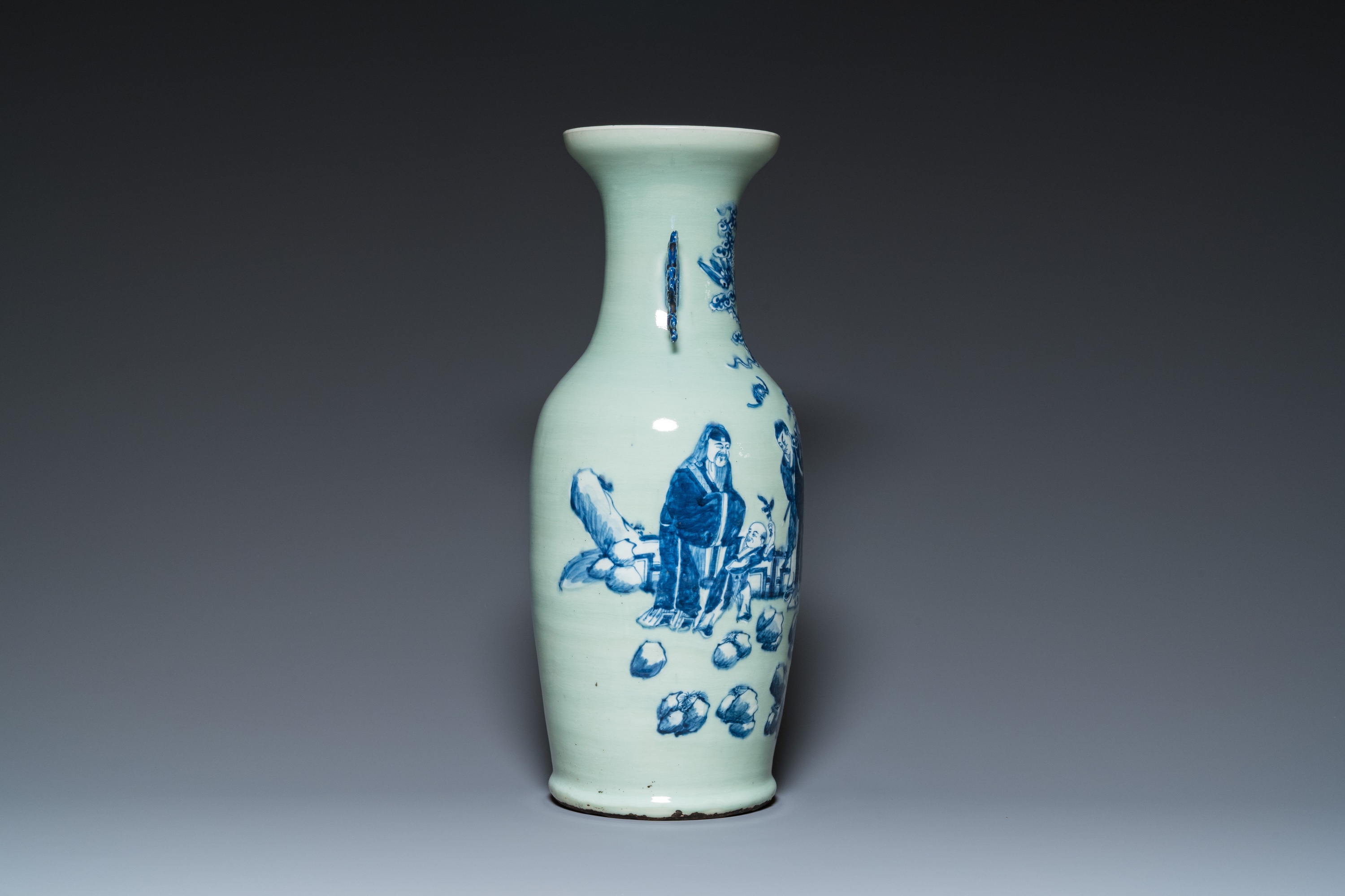 A Chinese blue and white celadon-ground 'immortals' vase, 19th C. - Image 2 of 17