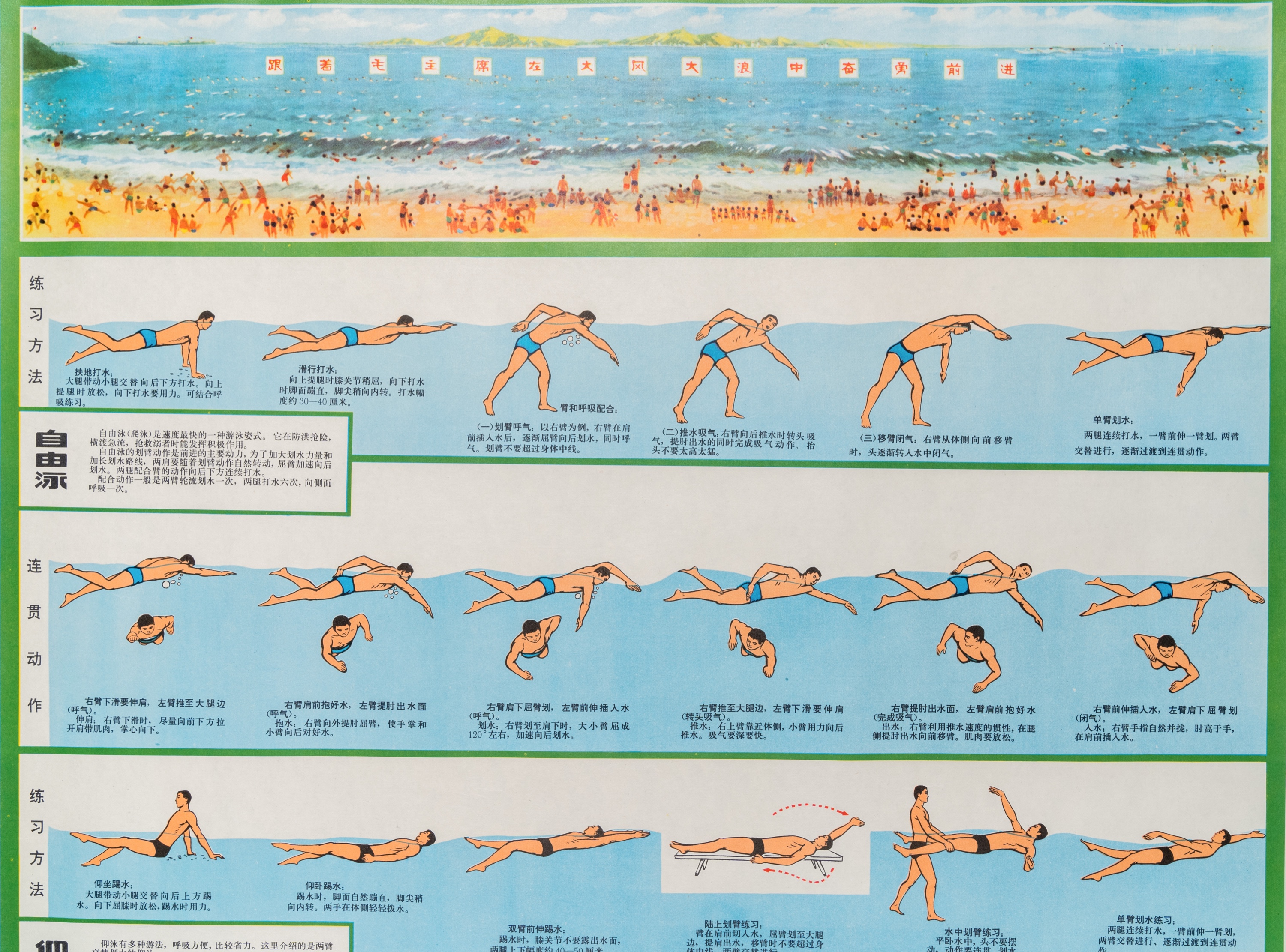 Five Chinese Cultural Revolution propaganda posters with swimming and gymnastics instructions - Image 7 of 26