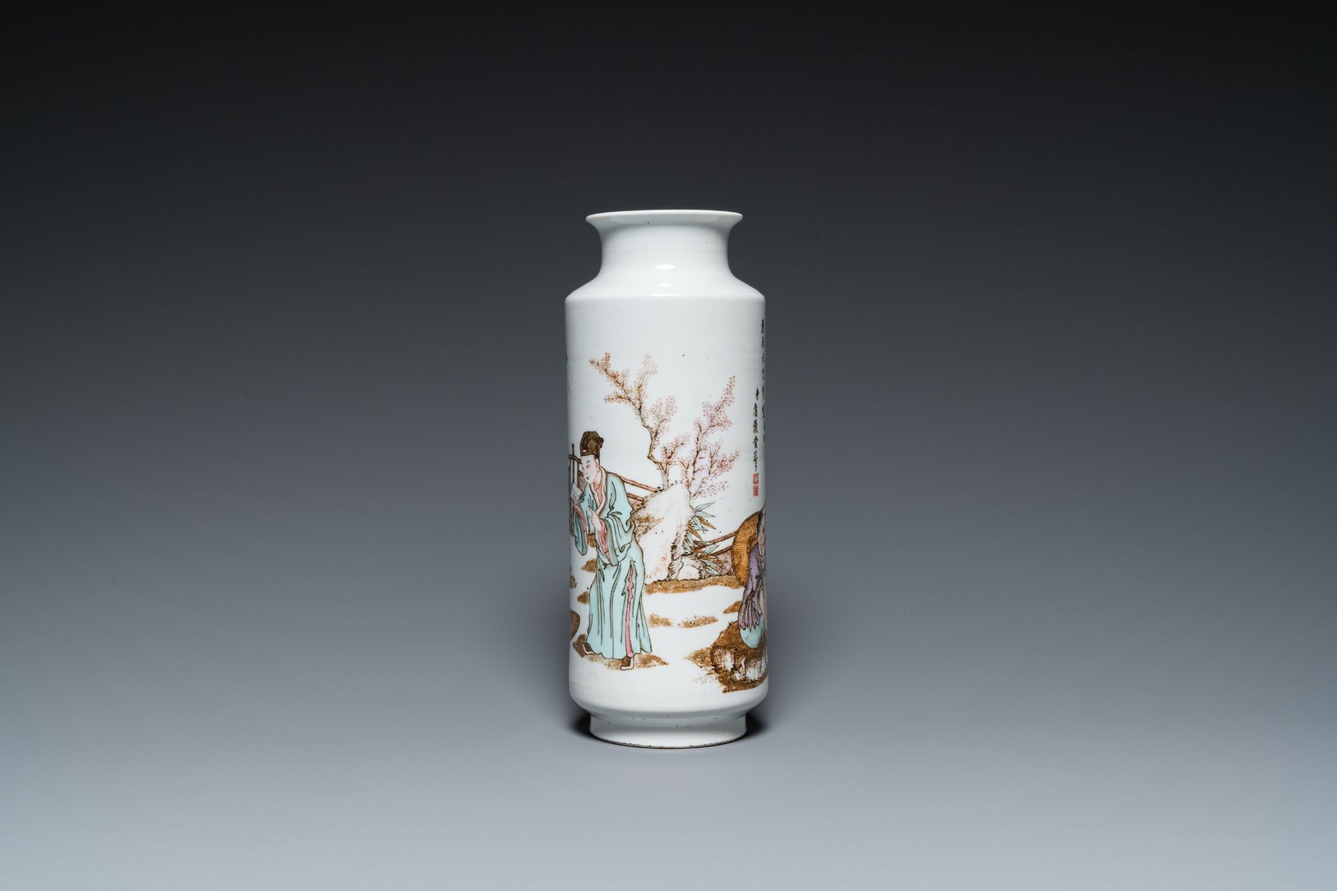 A Chinese qianjiang cai rouleau vase, signed Zhan Litang ___, dated 1867 - Image 3 of 19