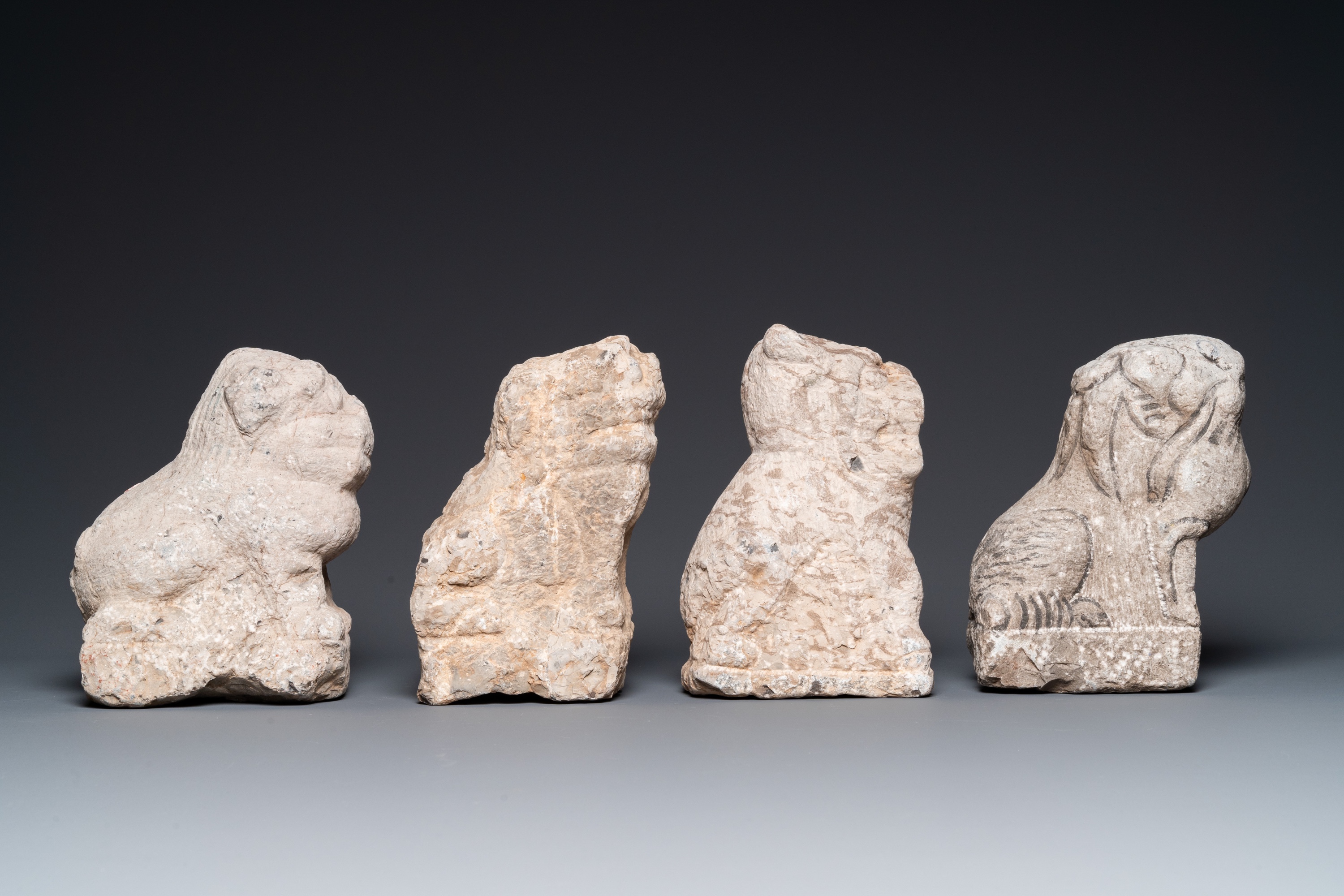 Four Chinese carved stone lions, possibly Tang - Image 2 of 7