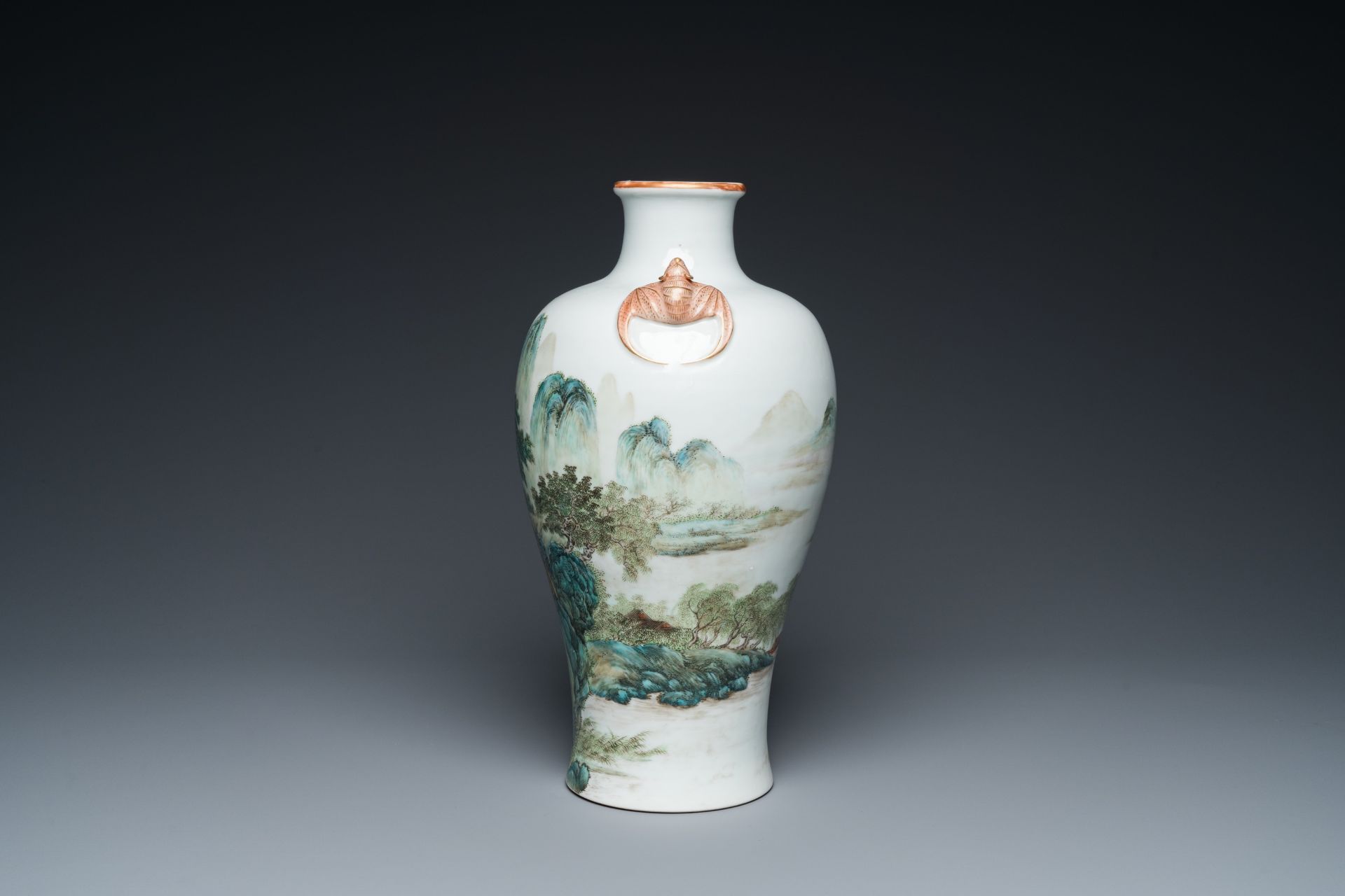 A Chinese famille verte 'meiping' vase with a fine landscape, Republic - Image 2 of 6