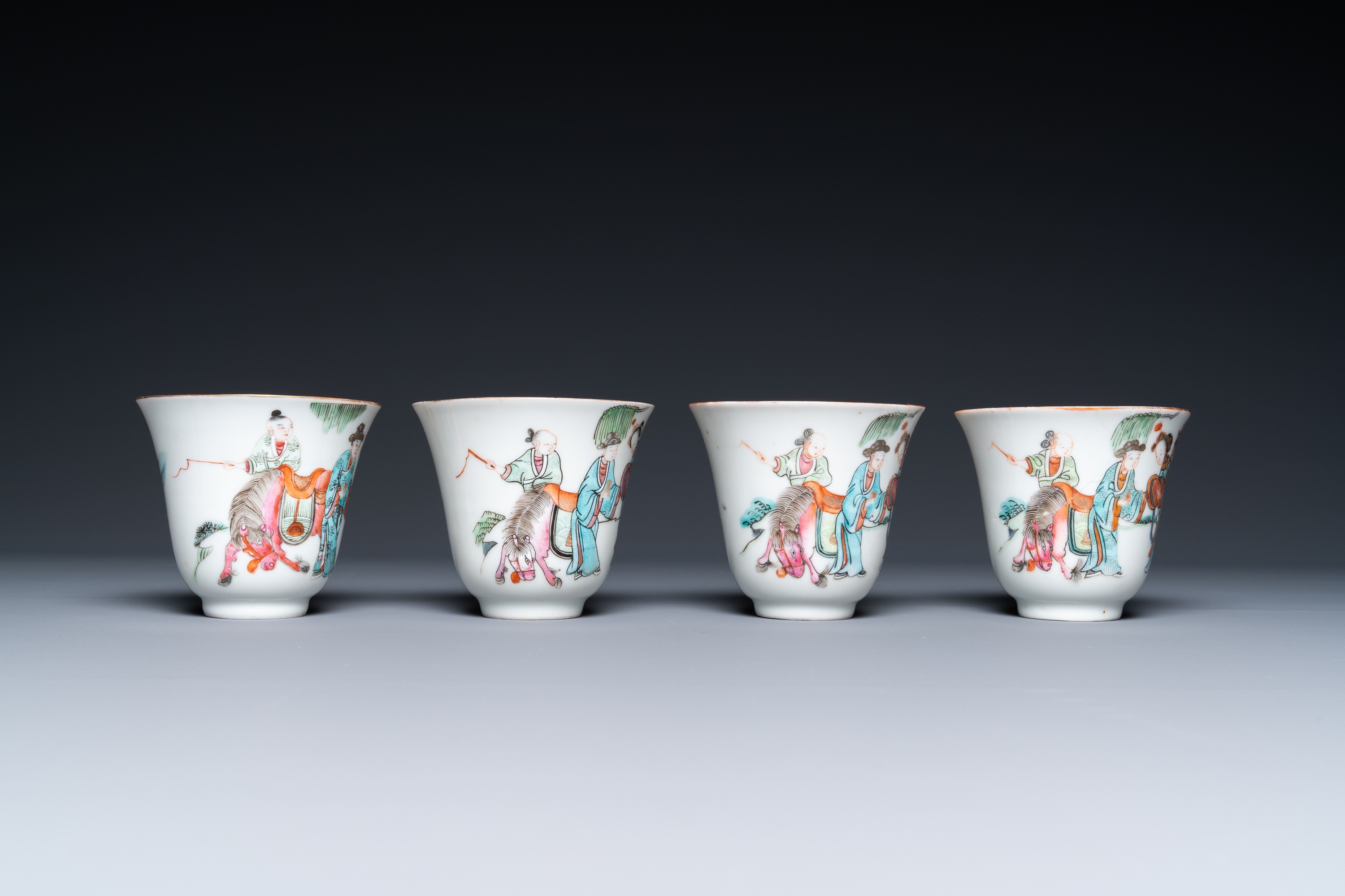 Four Chinese famille rose cups and saucers, Tongzhi mark and of the period - Image 5 of 9