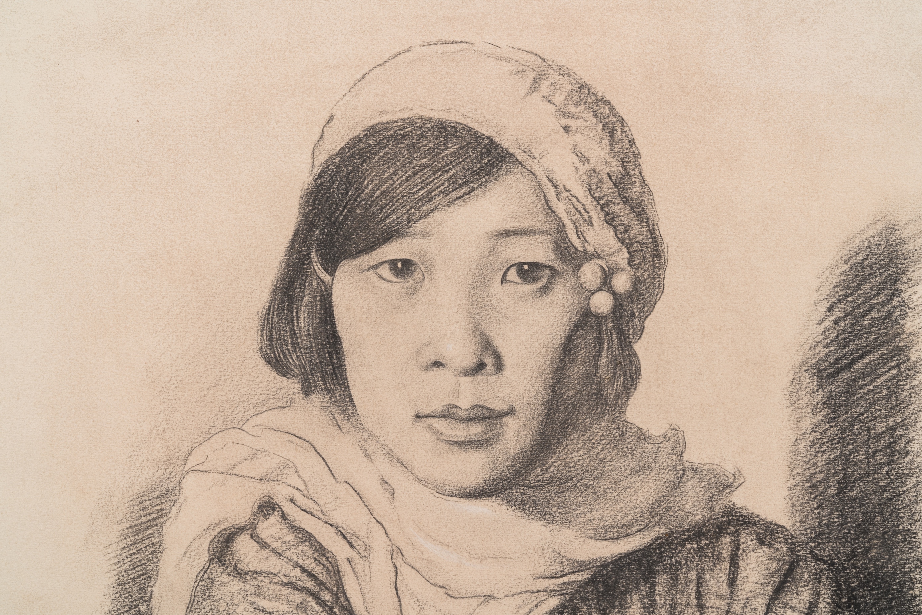 Xu Beihong ___ (1895-1953): 'Young lady', pencil on paper - Image 3 of 5