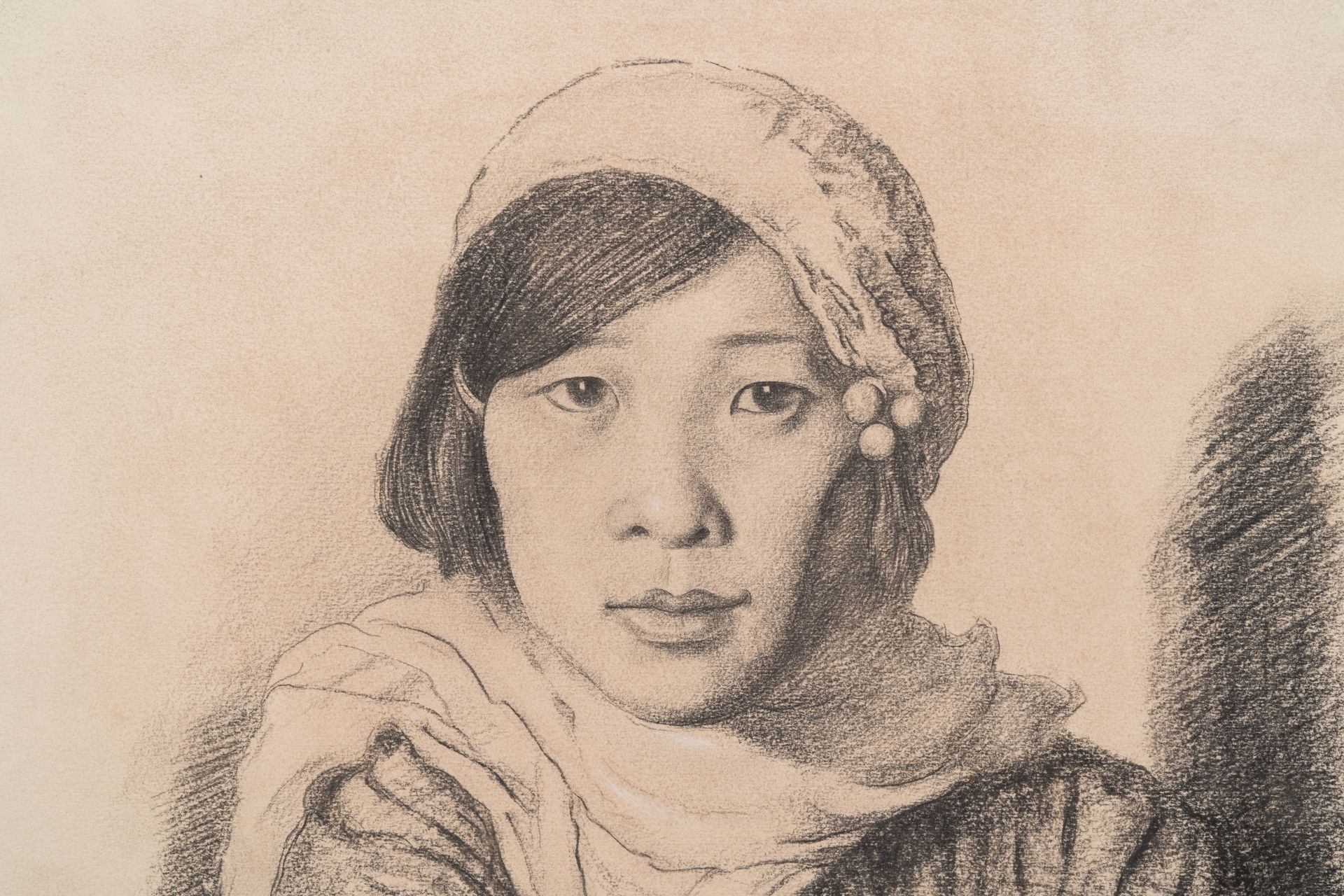 Xu Beihong ___ (1895-1953): 'Young lady', pencil on paper - Bild 3 aus 5