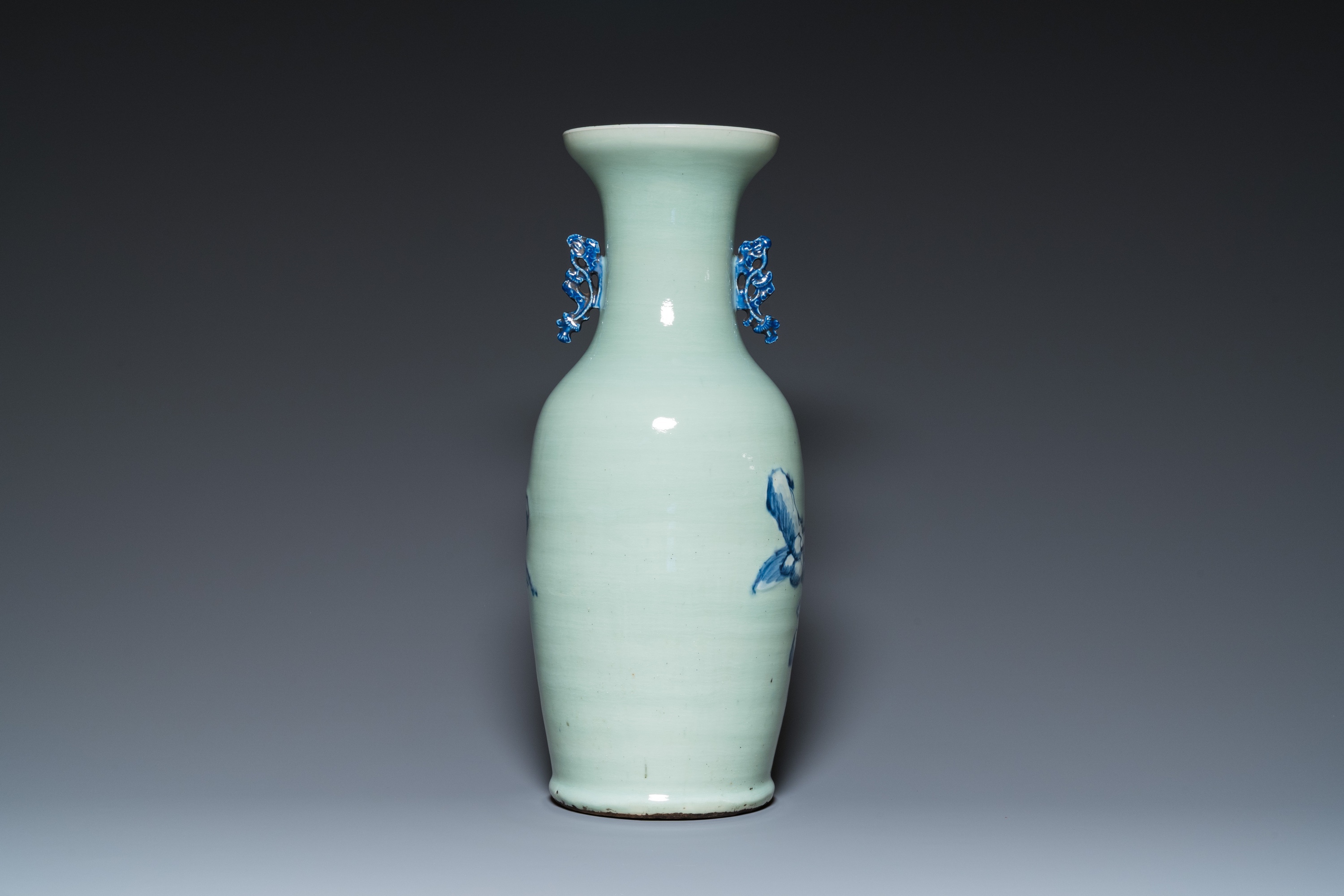 A Chinese blue and white celadon-ground 'immortals' vase, 19th C. - Image 3 of 17