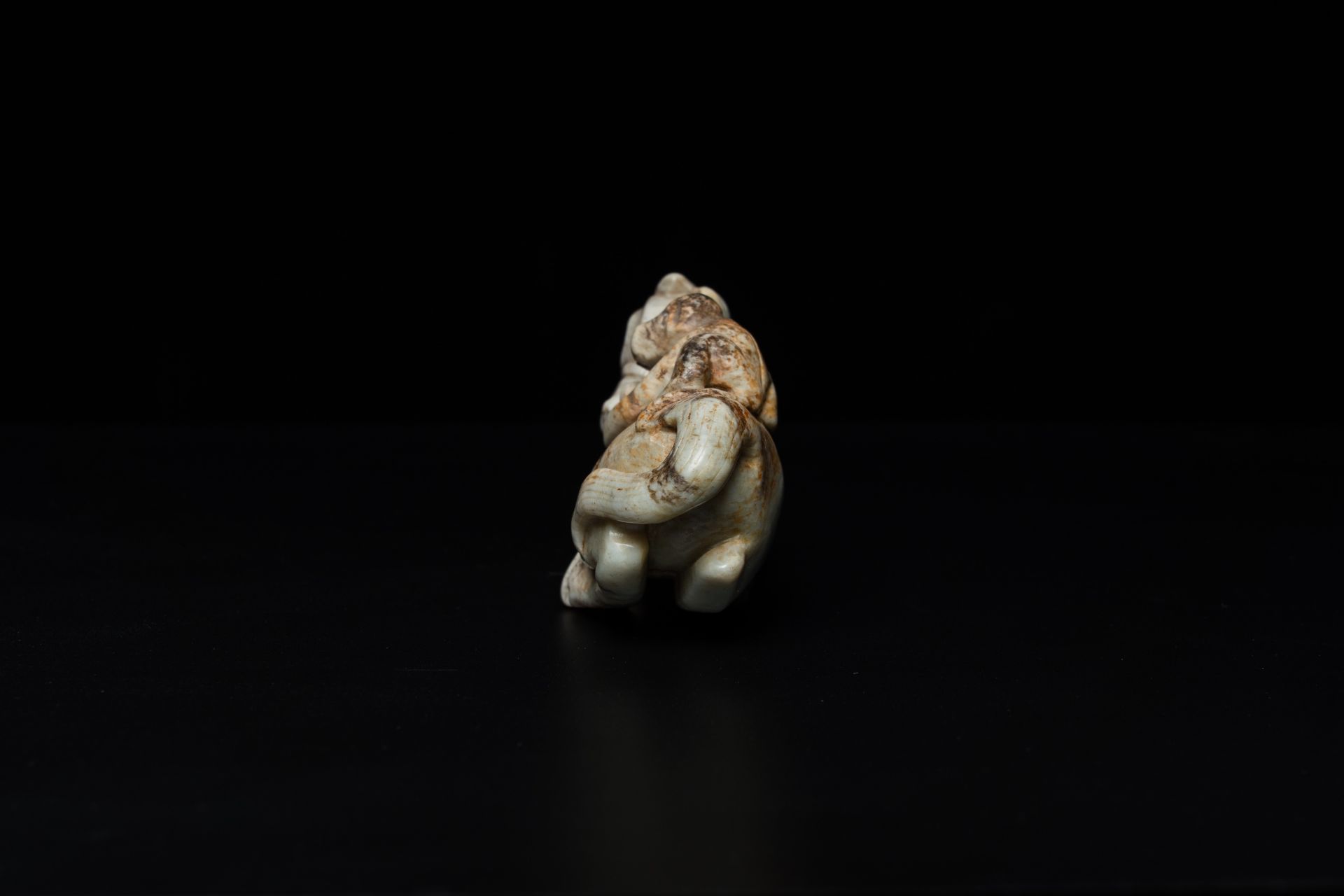 A Chinese greyish green jade 'horse and monkey' carving, probably Ming - Image 2 of 14