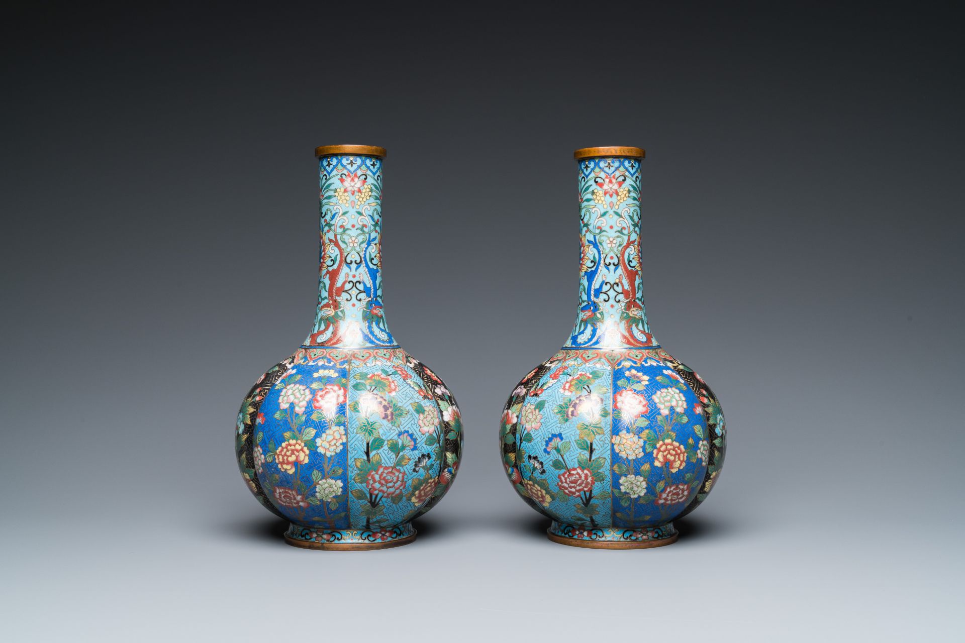 A pair of Chinese cloisonnŽ bottle vases, 19th C.