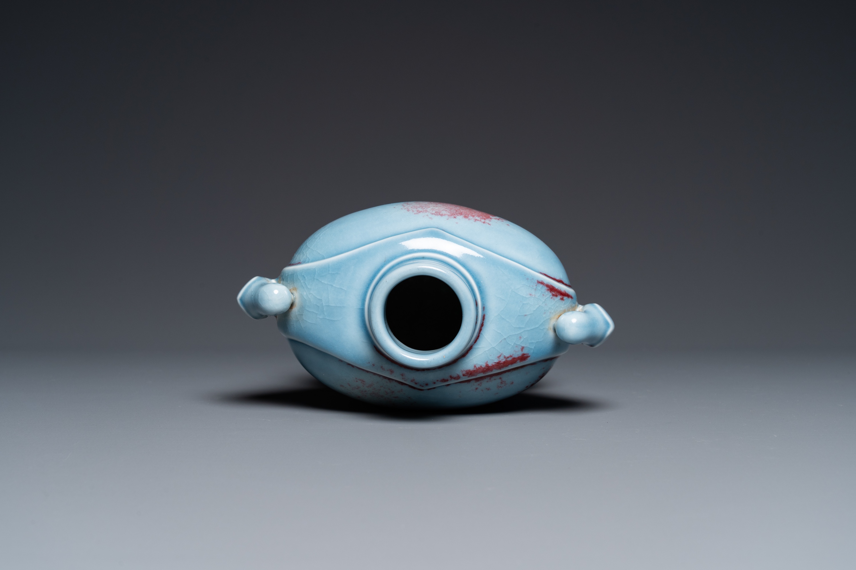 A Chinese copper-red-splashed lavender blue-glazed 'parrot' vase, Yongzheng mark but probably later - Image 5 of 16