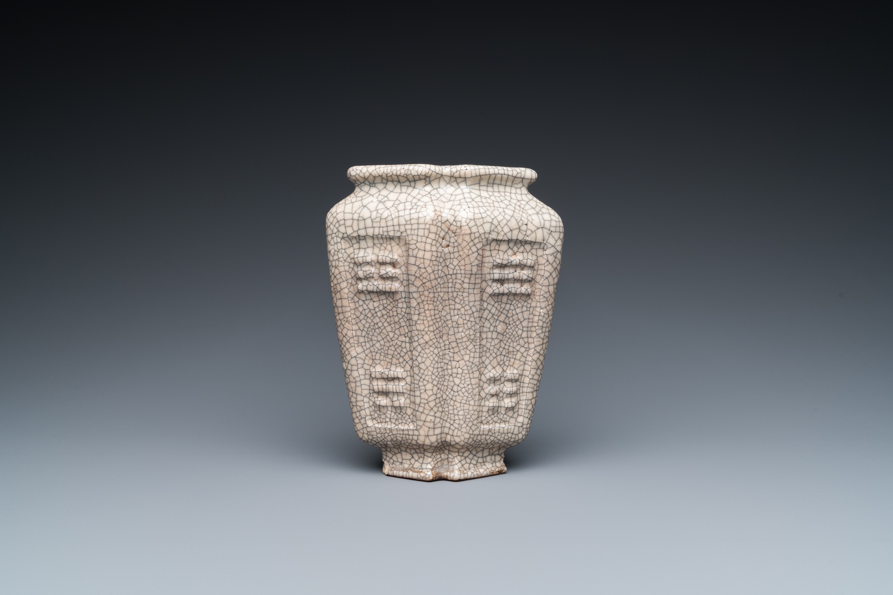 A Chinese 'ge'-type crackle-glazed double lozenge-shaped 'tri grams' vase, Qianlong/Jiaqing - Image 2 of 7