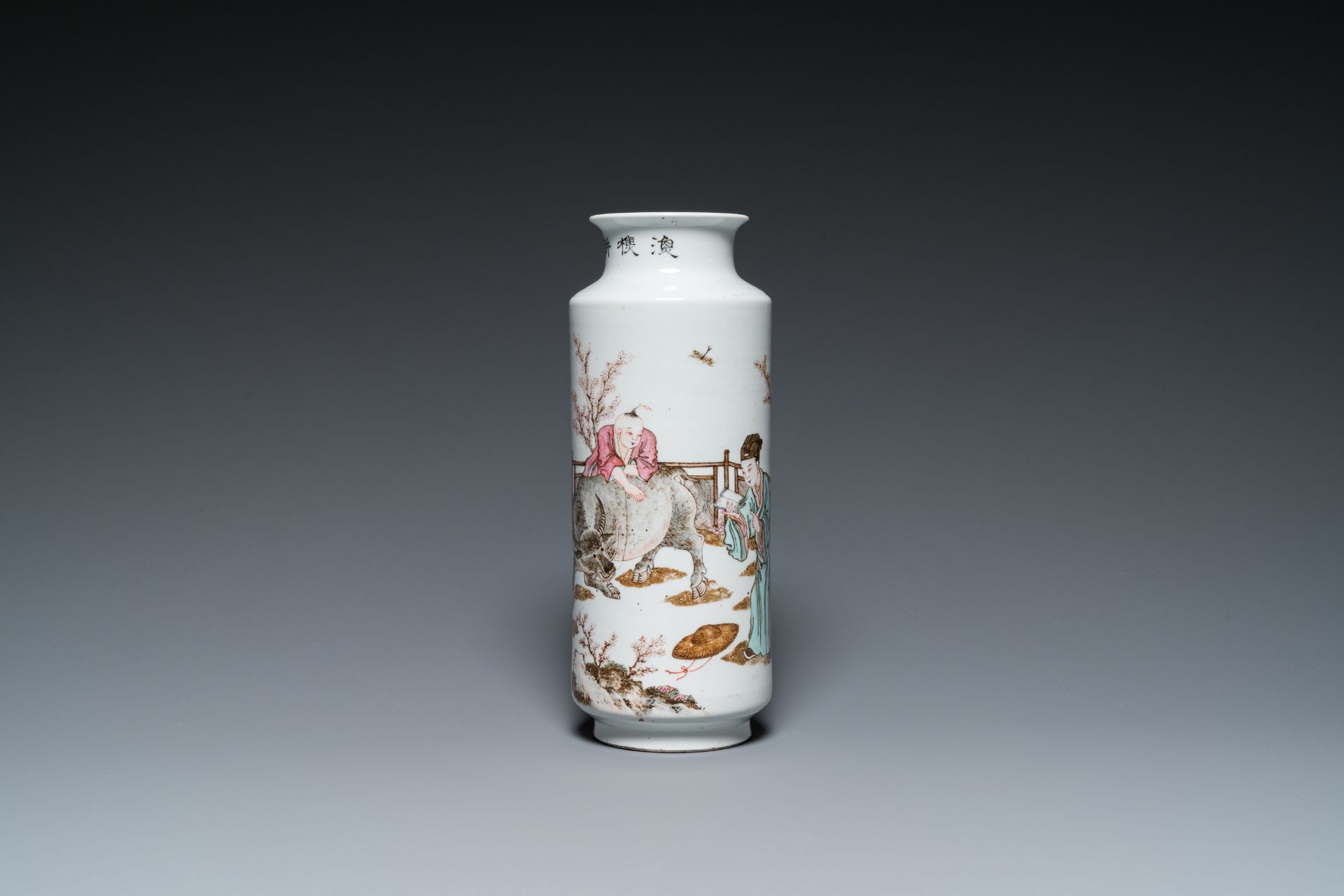 A Chinese qianjiang cai rouleau vase, signed Zhan Litang ___, dated 1867 - Image 4 of 19