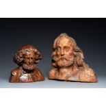 Two carved wooden busts of saints, Italy or France, 17th C.