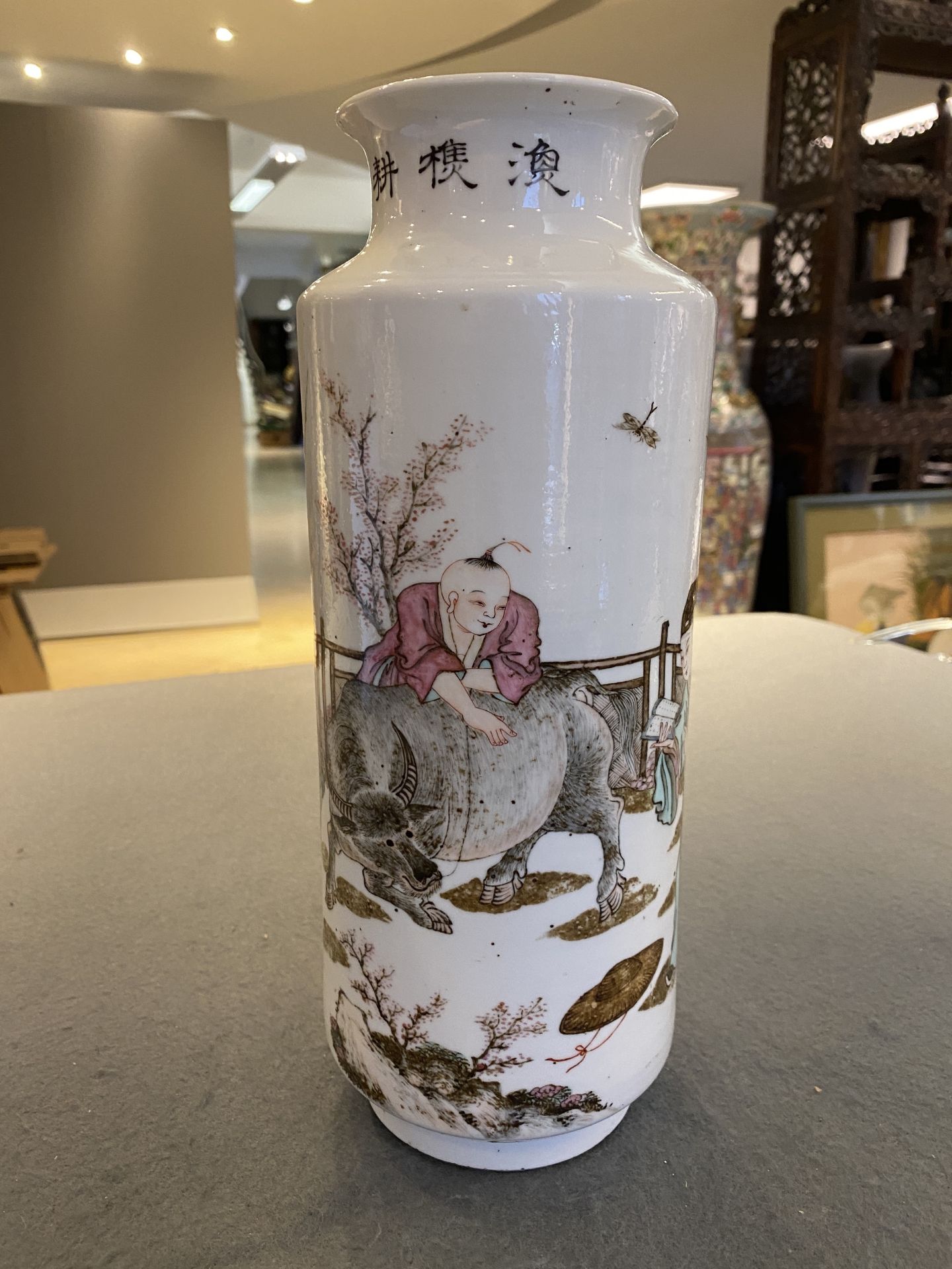 A Chinese qianjiang cai rouleau vase, signed Zhan Litang ___, dated 1867 - Image 8 of 19