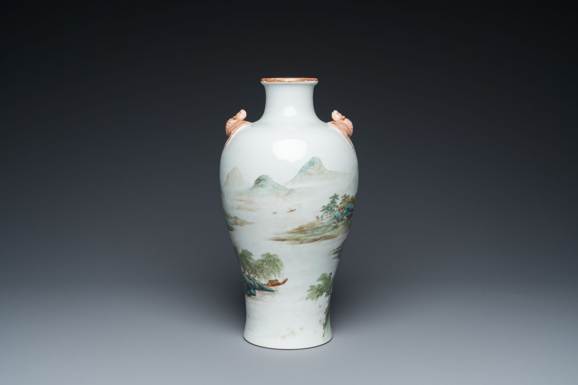 A Chinese famille verte 'meiping' vase with a fine landscape, Republic - Image 3 of 6