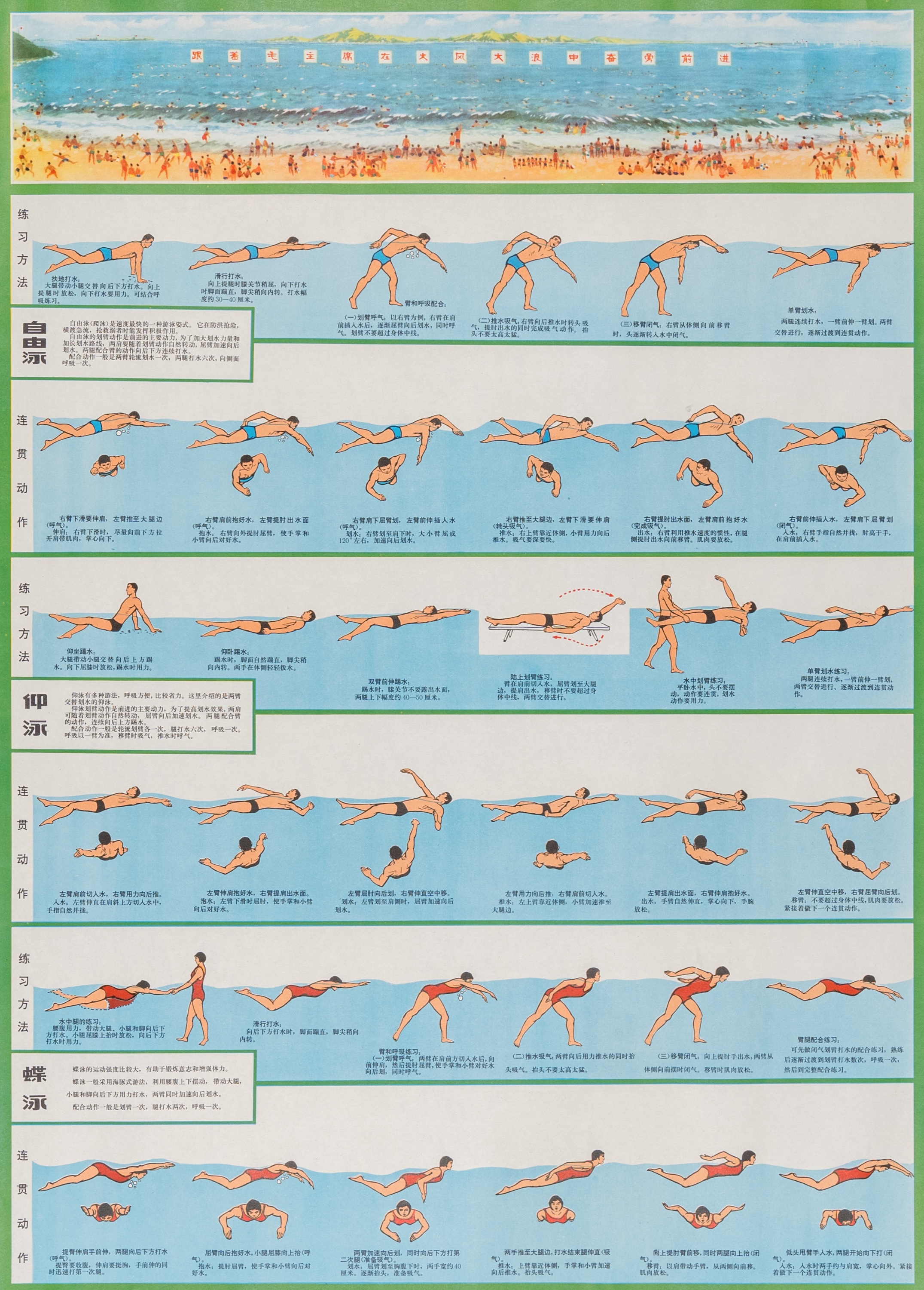 Five Chinese Cultural Revolution propaganda posters with swimming and gymnastics instructions - Image 9 of 26