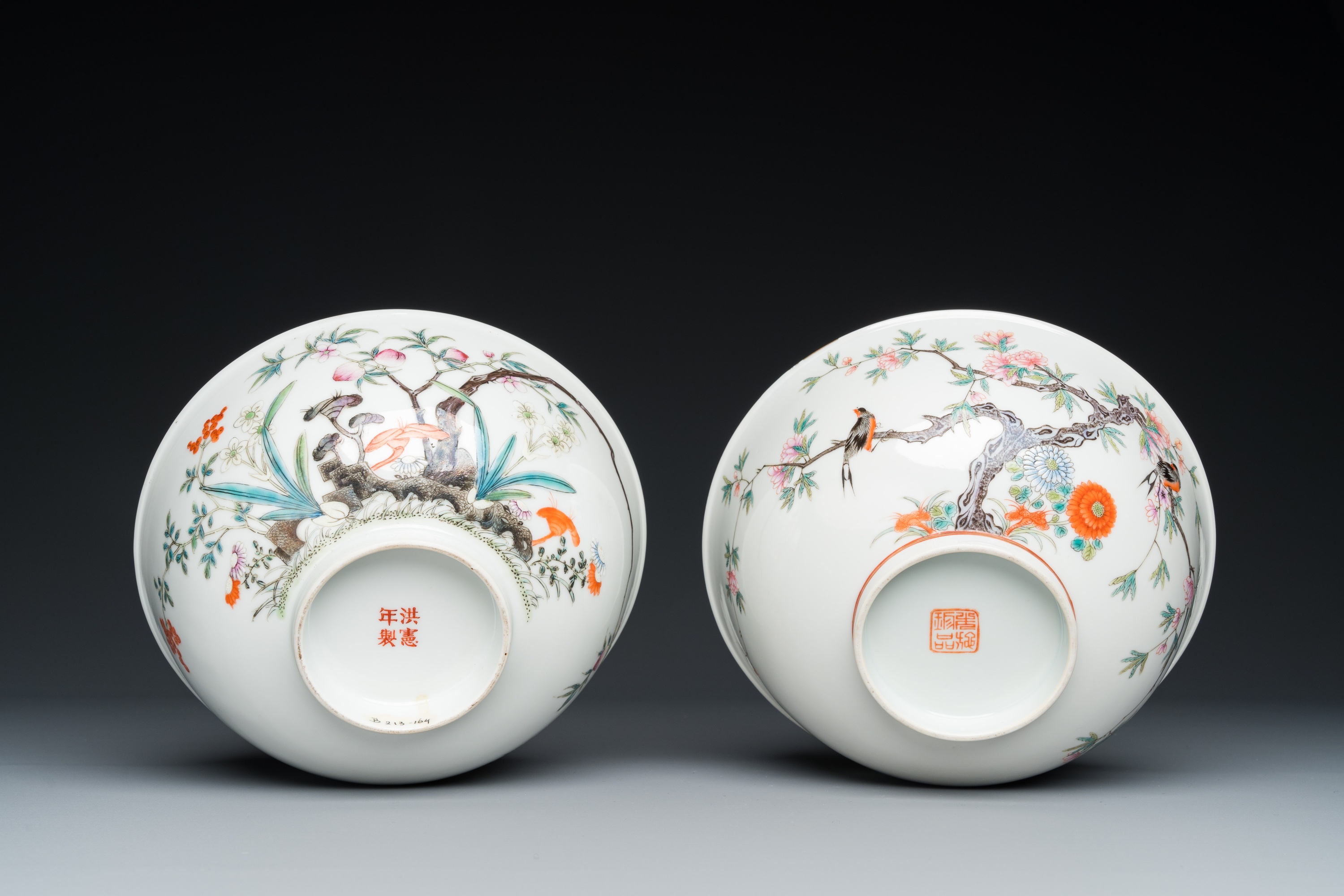 Two Chinese famille rose 'magpie and peaches' bowls, Xuantong marks but probably Republic - Image 8 of 18