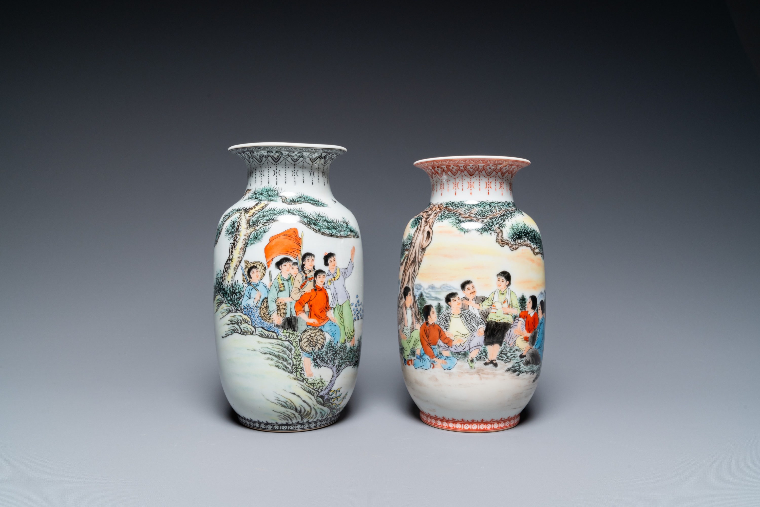 Four Chinese vases with Cultural Revolution design, one signed Wang Xiaolan ___ and dated 1972 - Image 8 of 40