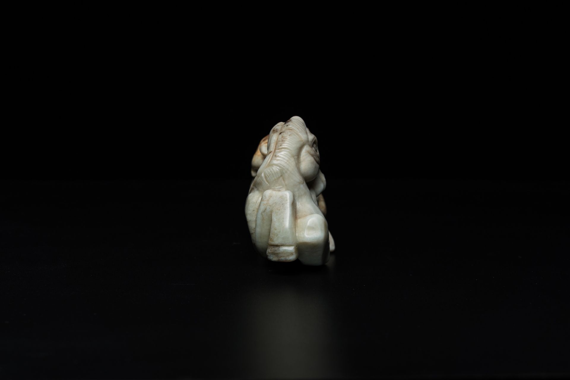 A Chinese greyish green jade 'horse and monkey' carving, probably Ming - Image 4 of 14