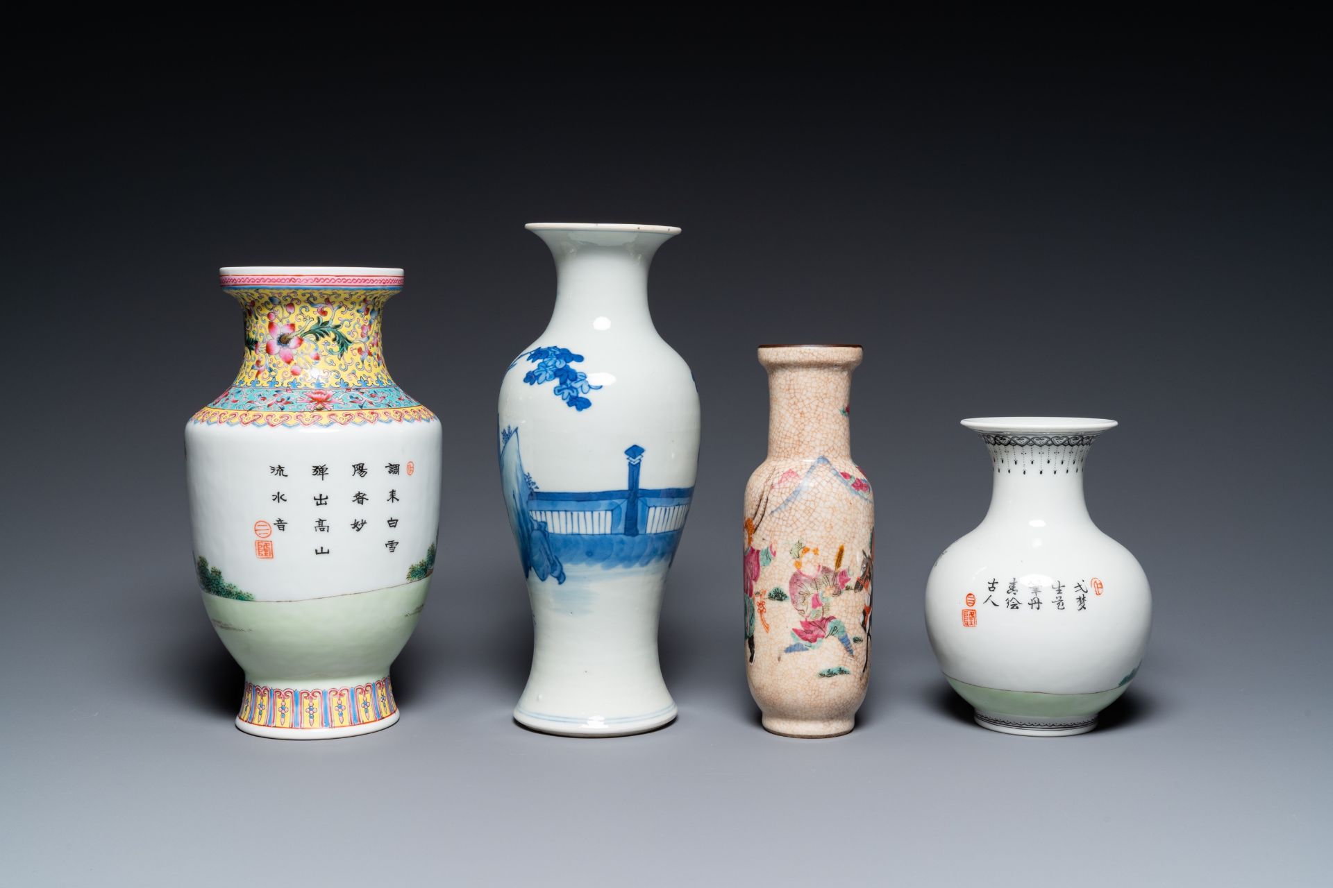 Six various Chinese vases and a 'Wu Shuang Pu' jug, 19/20th C. - Bild 4 aus 13