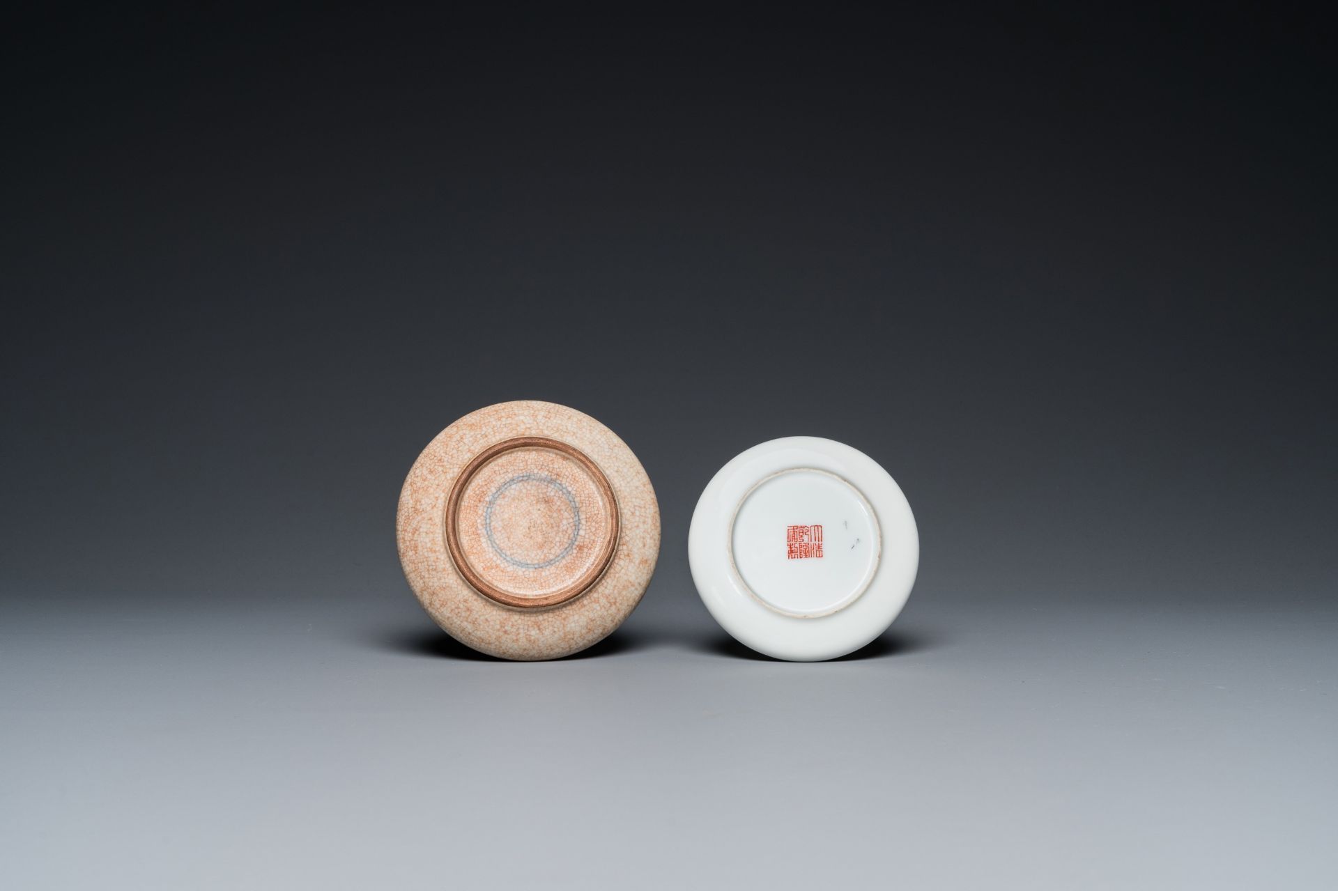 Six Chinese porcelain brush washers, 19/20th C. - Image 9 of 9