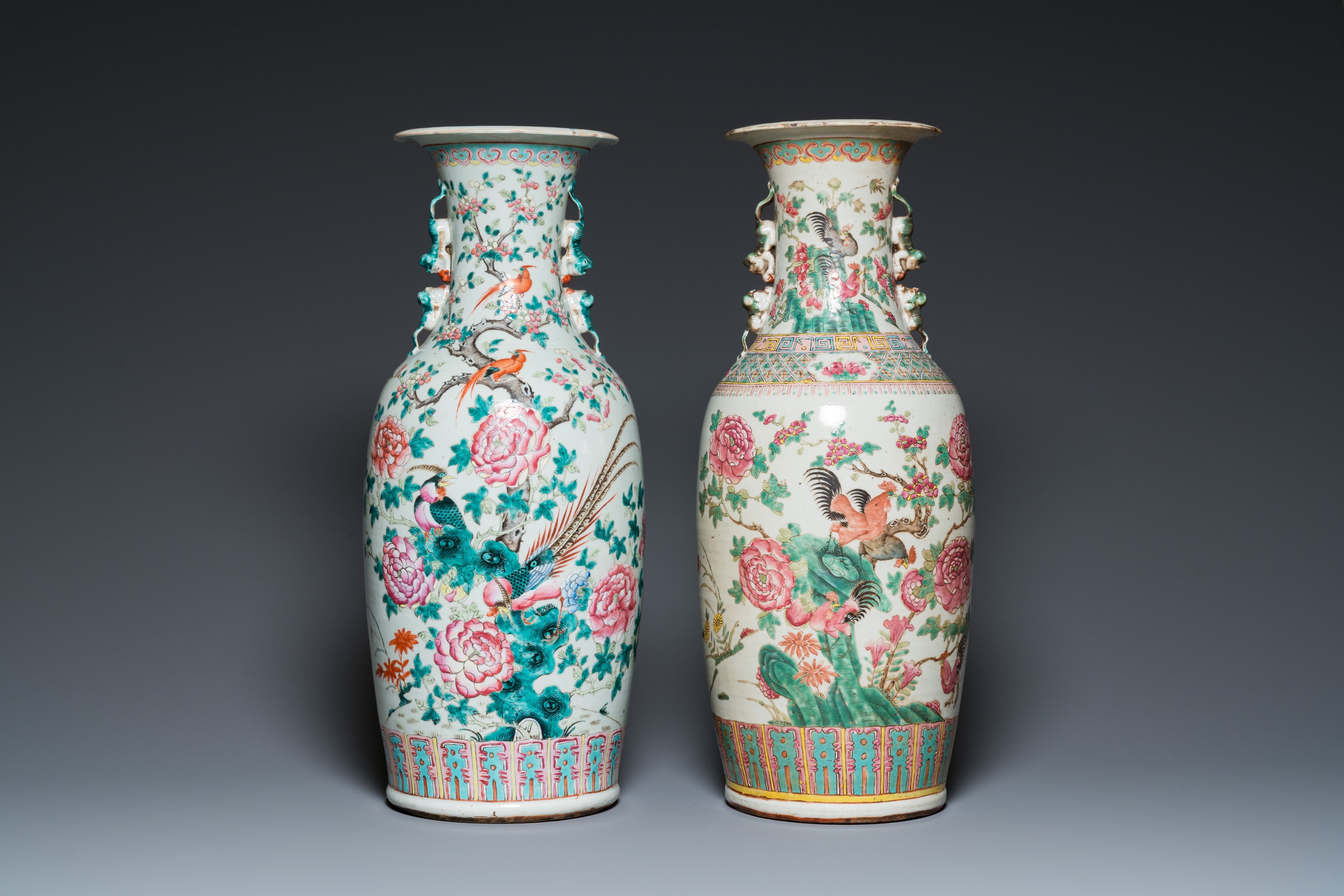Two Chinese famille rose vases with birds among blossoming branches, 19th C. - Image 3 of 6