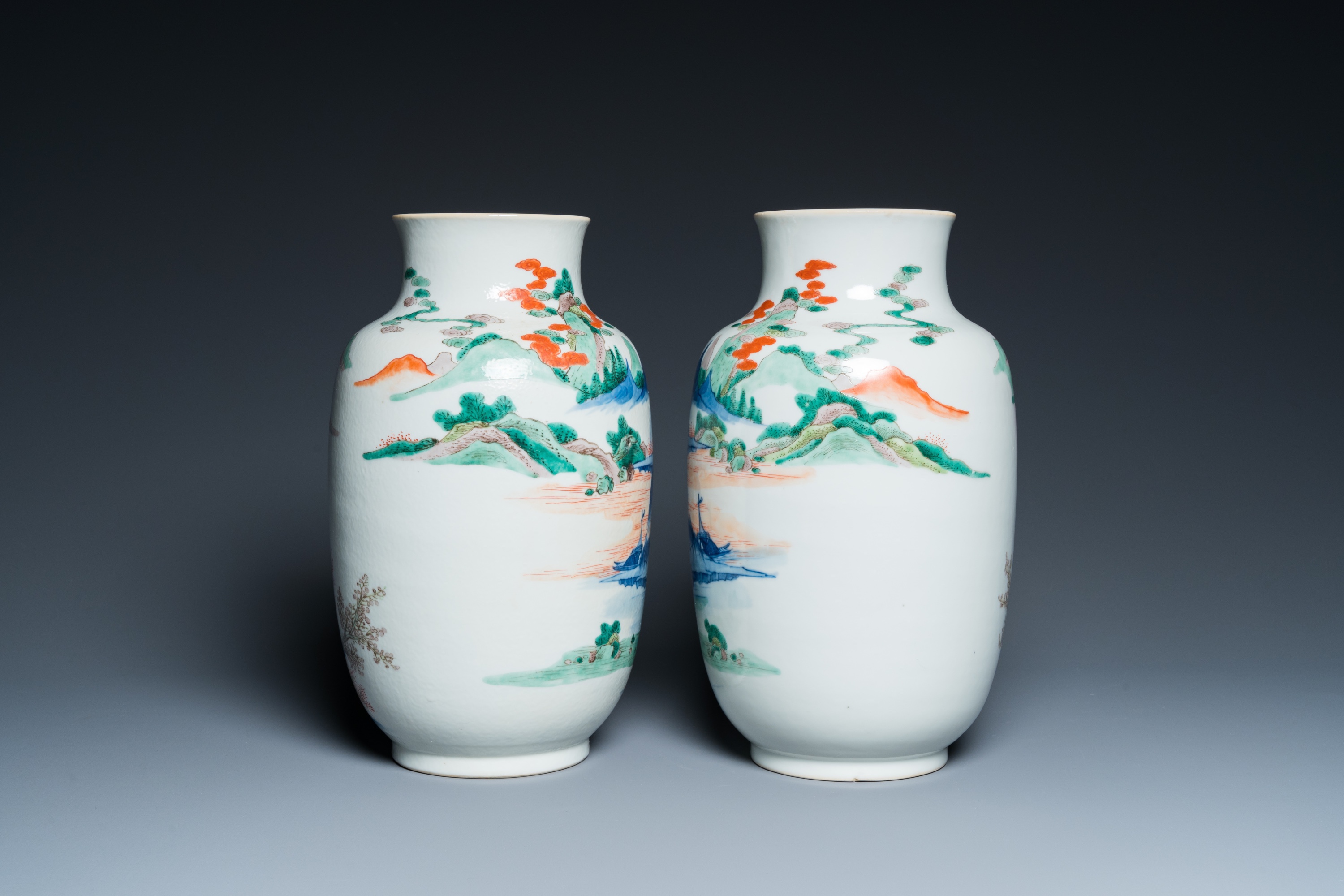 A pair of Chinese famille verte vases with fine landscapes, Yongzheng mark, 19/20th C. - Image 3 of 30