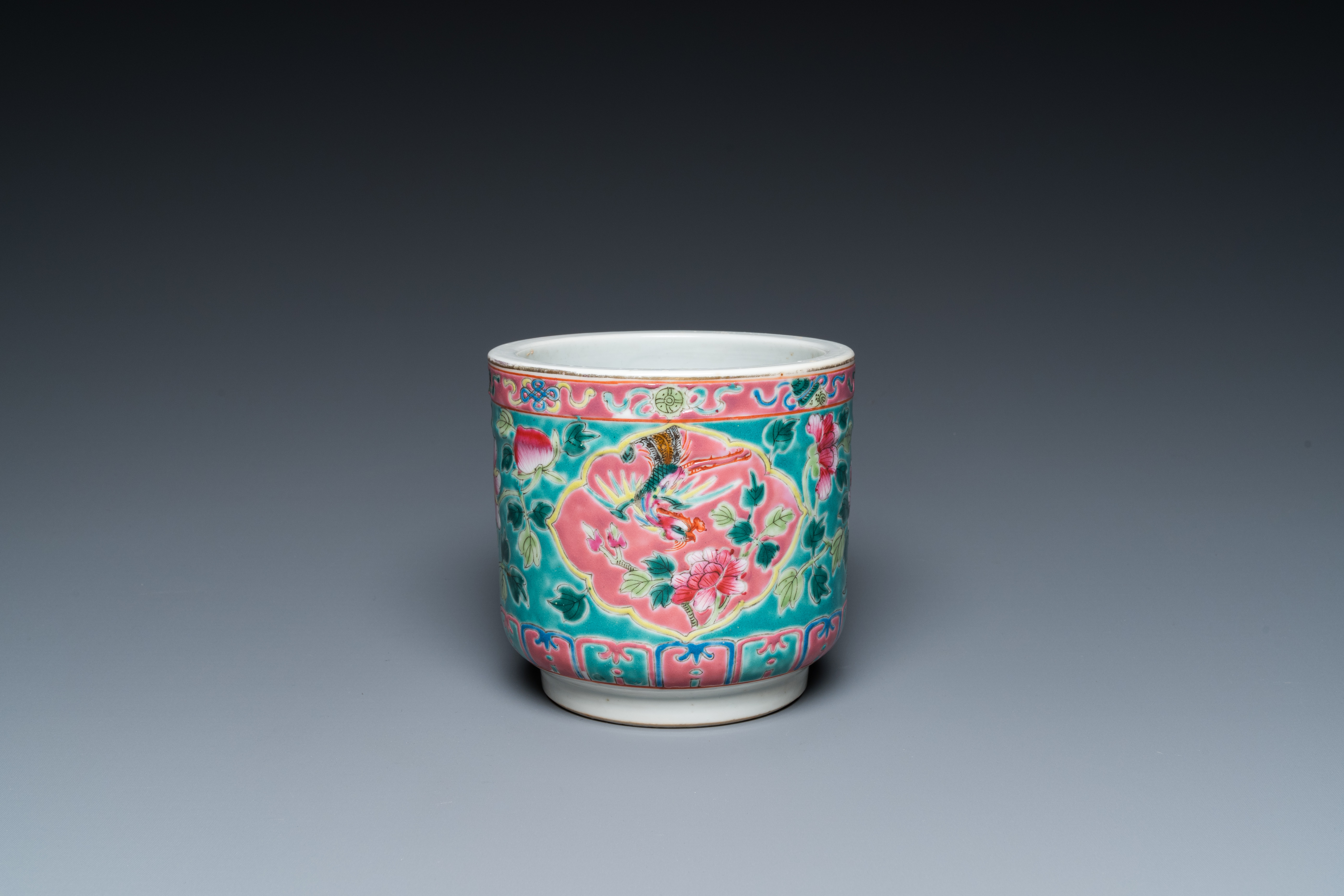 A Chinese famille rose brush pot for the Straits or Peranakan market, 19th C.