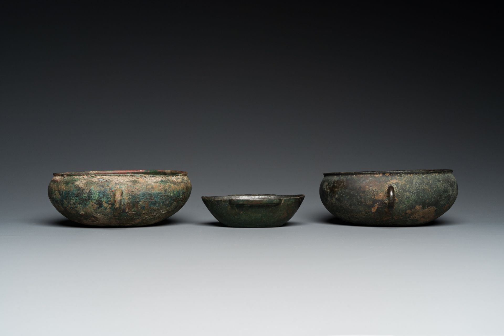 Three Chinese elliptical bronze cups, Eastern Zhou and Han - Image 5 of 8