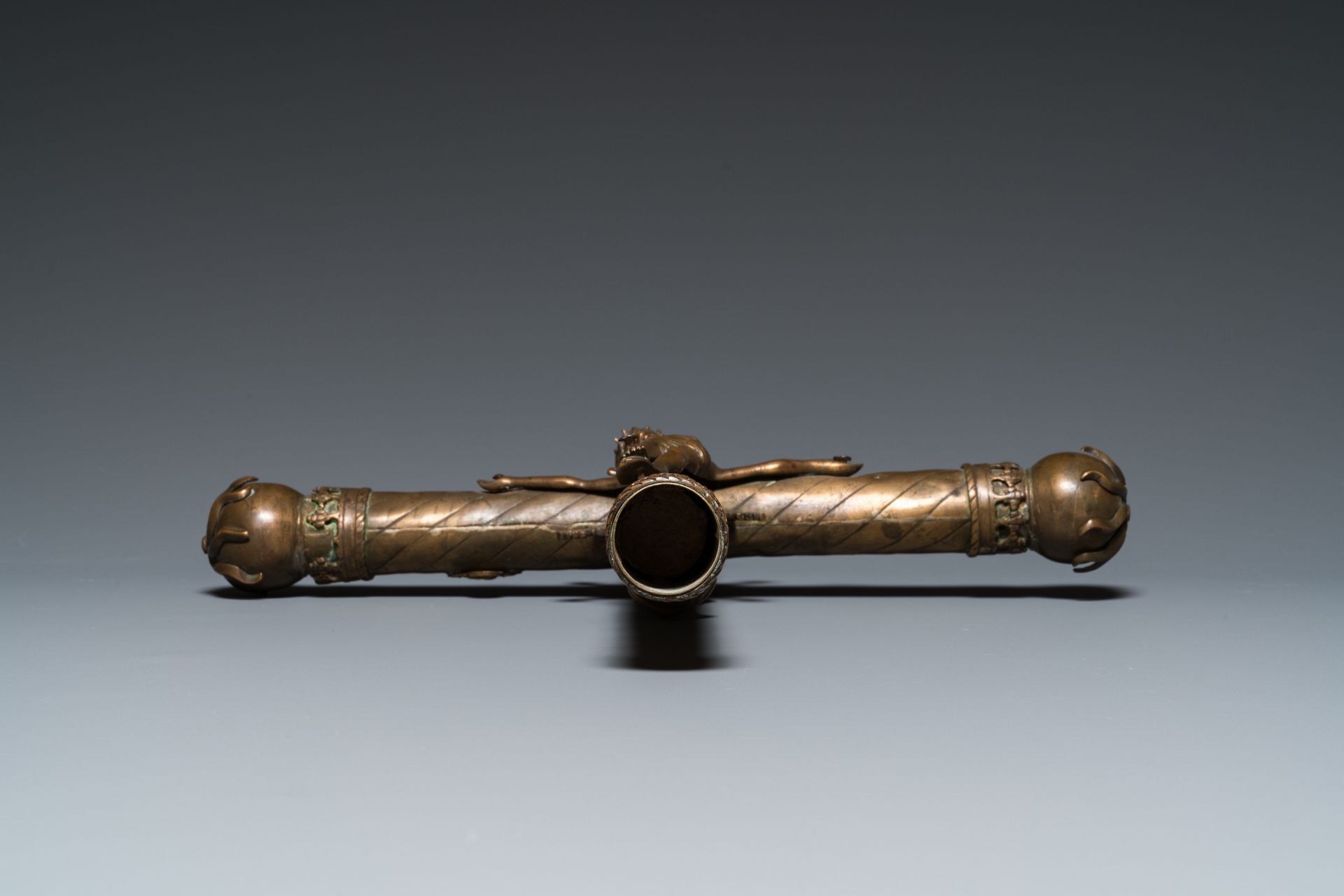 A brass processional cross with corpus, France, 15th C. - Image 5 of 6