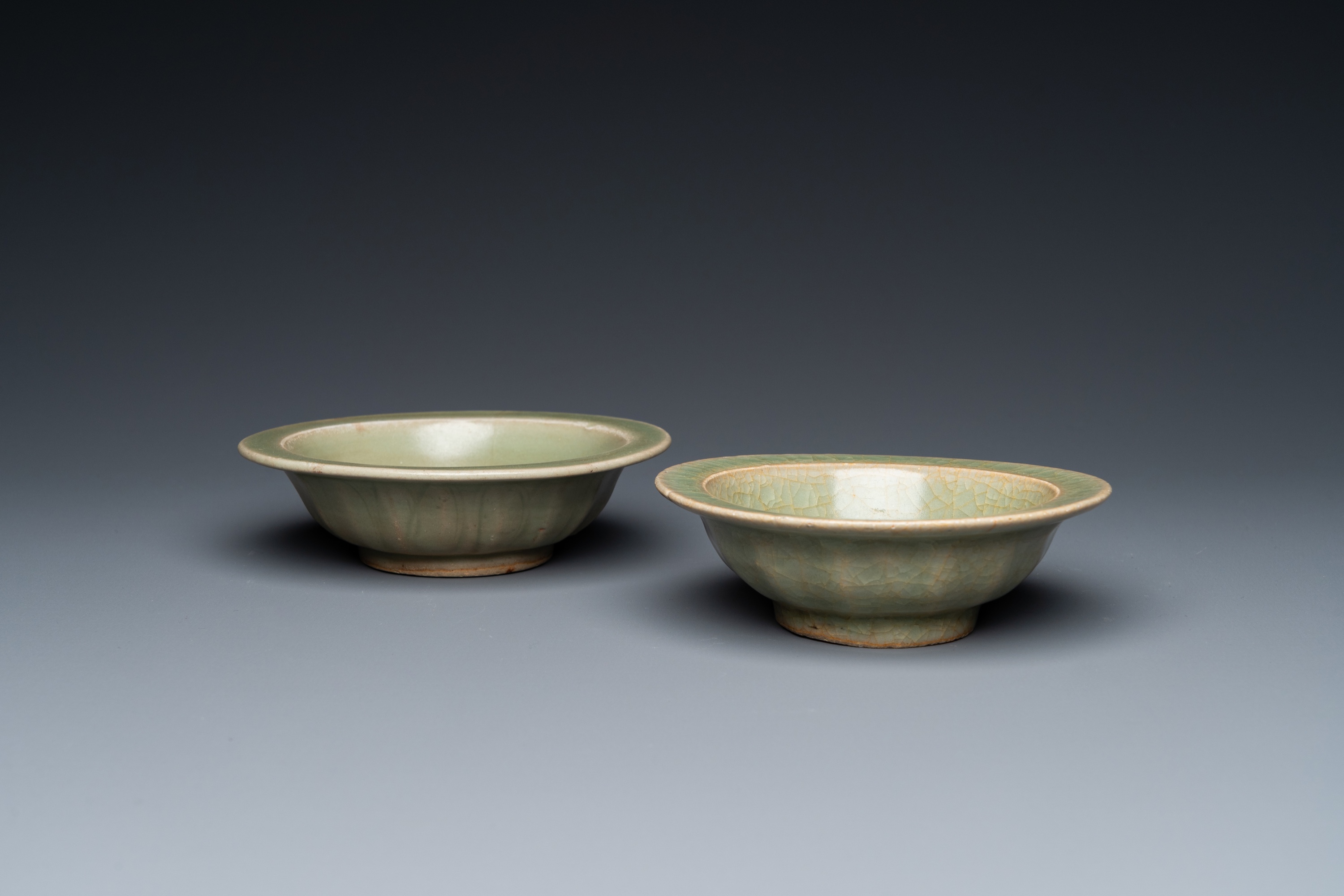 Two Chinese celadon-glazed bowls, one with twin fish, Ming - Image 3 of 14