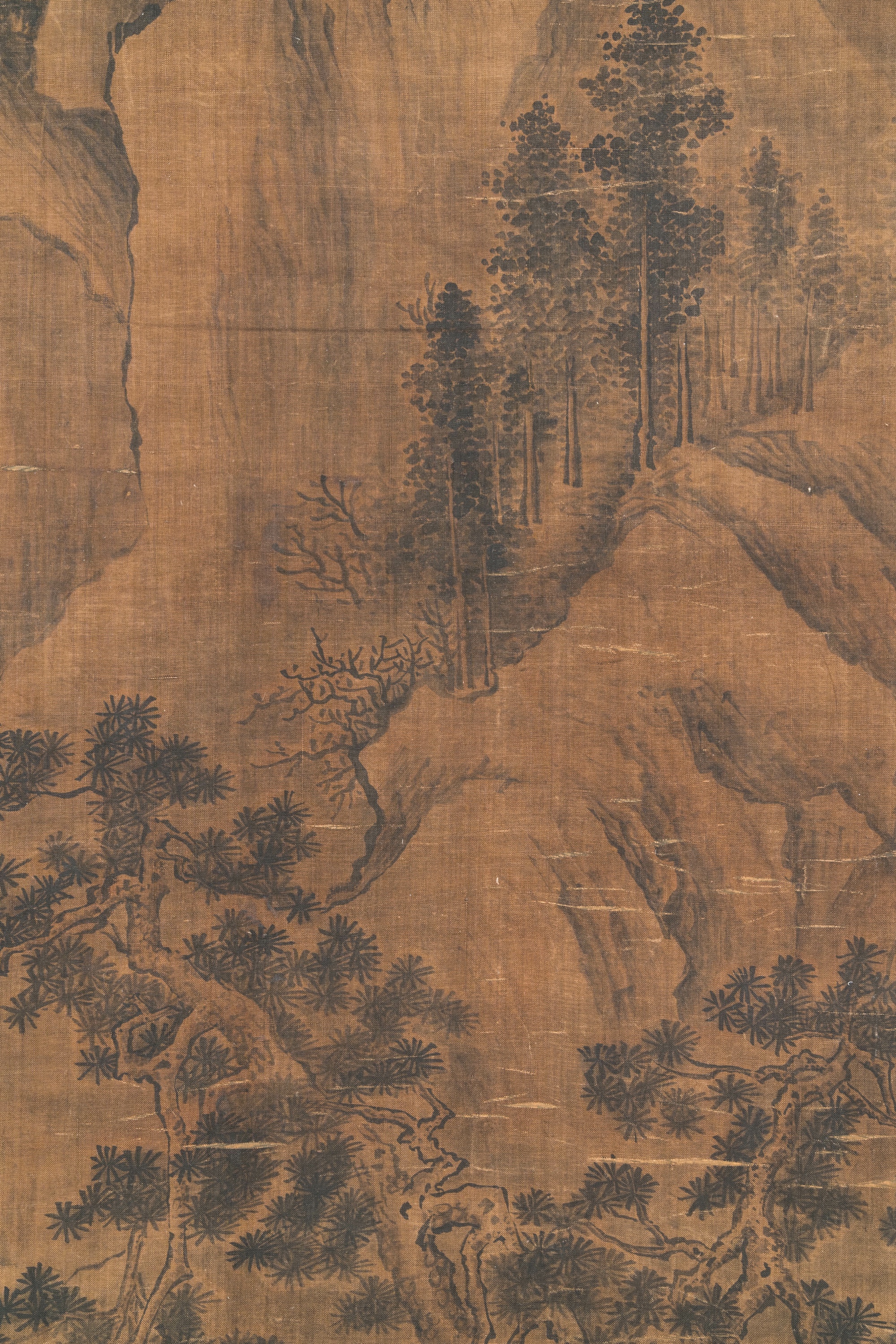 Chinese school: 'Landscape with a scholar and his servants', ink and colour on silk, Ming - Image 4 of 7