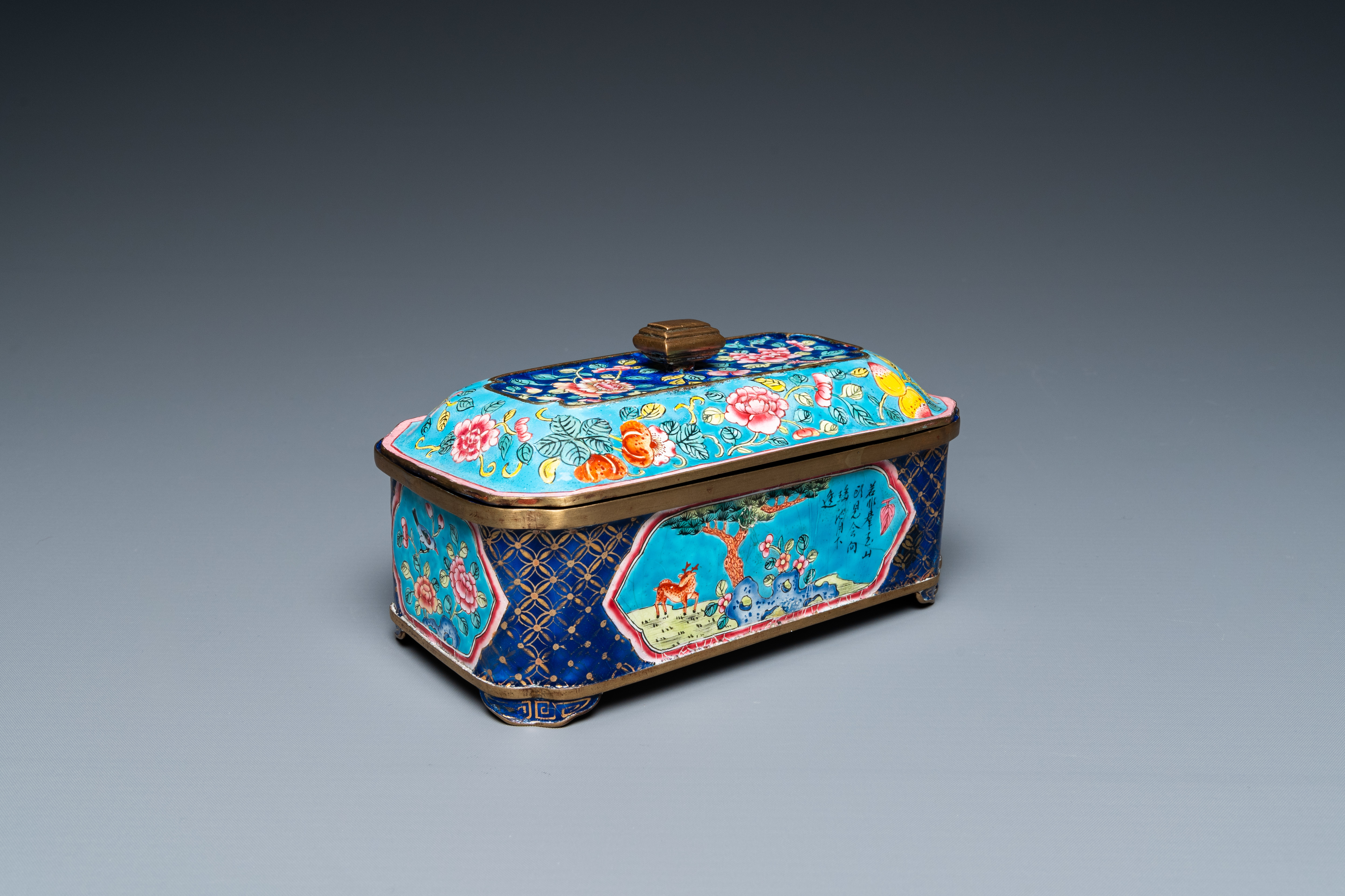 A Chinese Canton enamel covered box and interior tray for the Vietnamese market, 19th C.