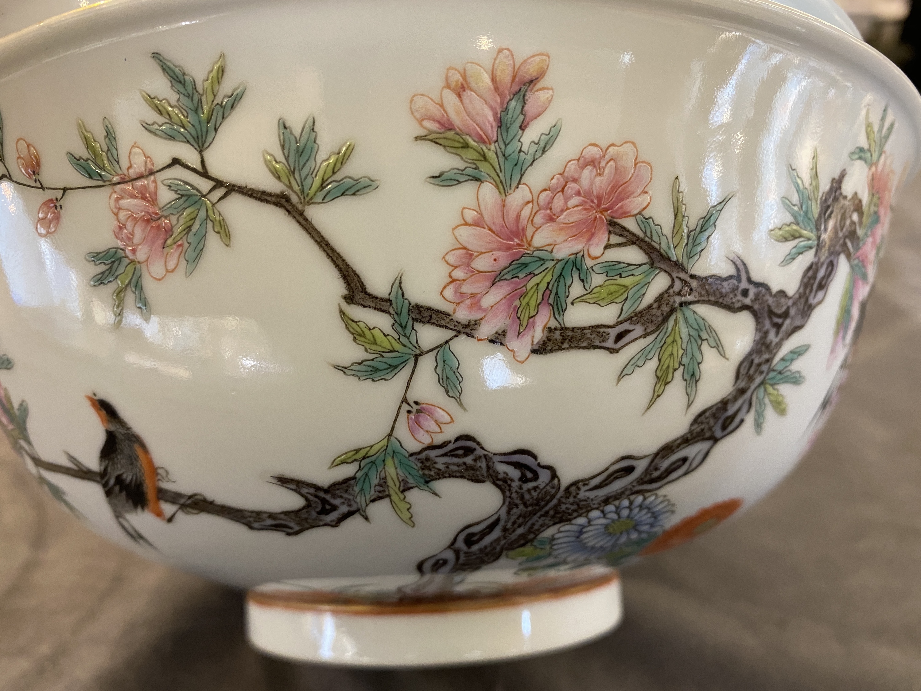 Two Chinese famille rose 'magpie and peaches' bowls, Xuantong marks but probably Republic - Image 14 of 18