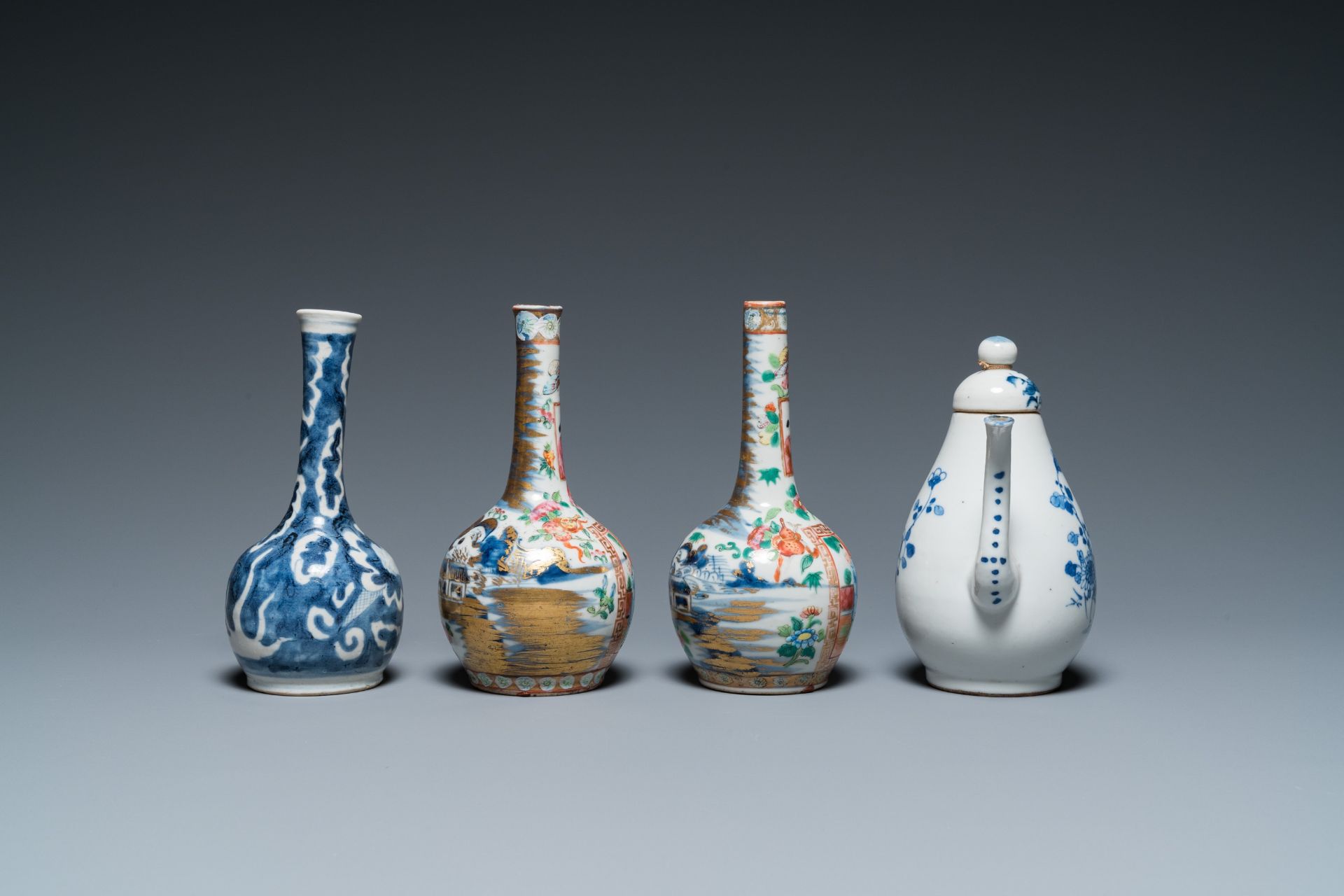 Four Chinese famille rose vases, a bat-shaped bowl and a covered jug, 19th C. - Image 9 of 19