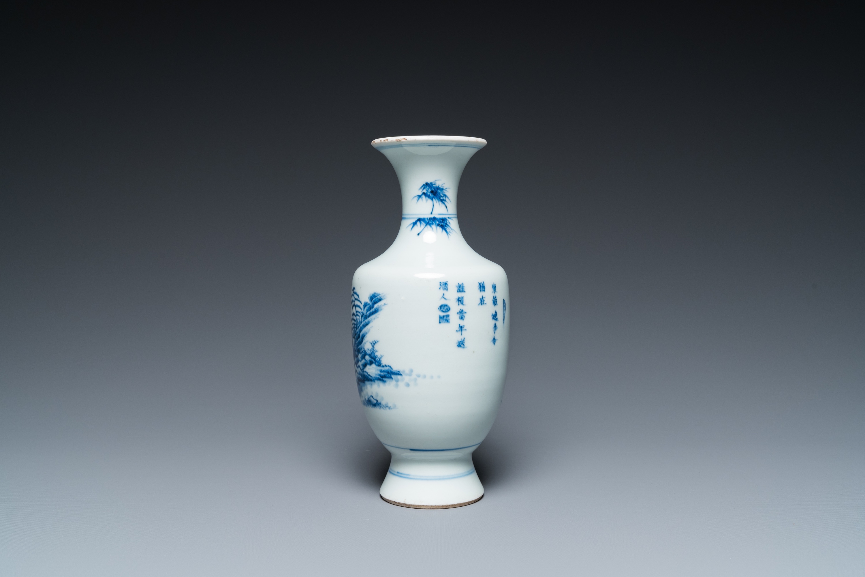 A Chinese blue and white 'monk and poem' vase, Kangxi - Image 4 of 19