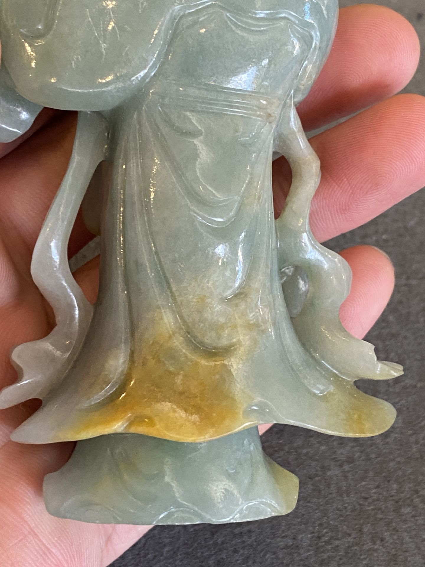 A Chinese jade sculpture of a lady on a wooden stand, Qing - Image 17 of 21