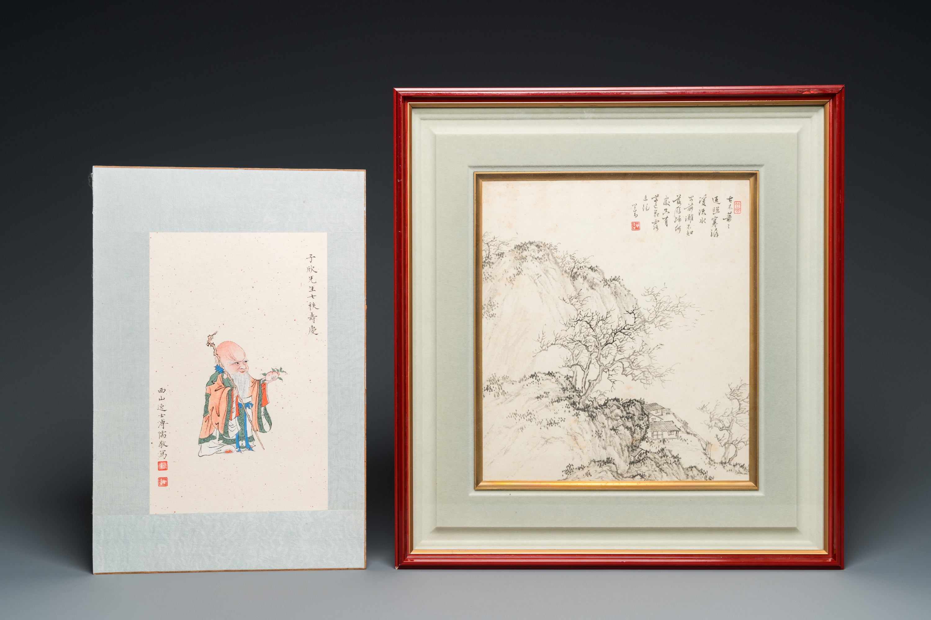 Pu Xinyu ___ (1896-1963): Two works dedicated to mister Zixin, ink and colour on paper