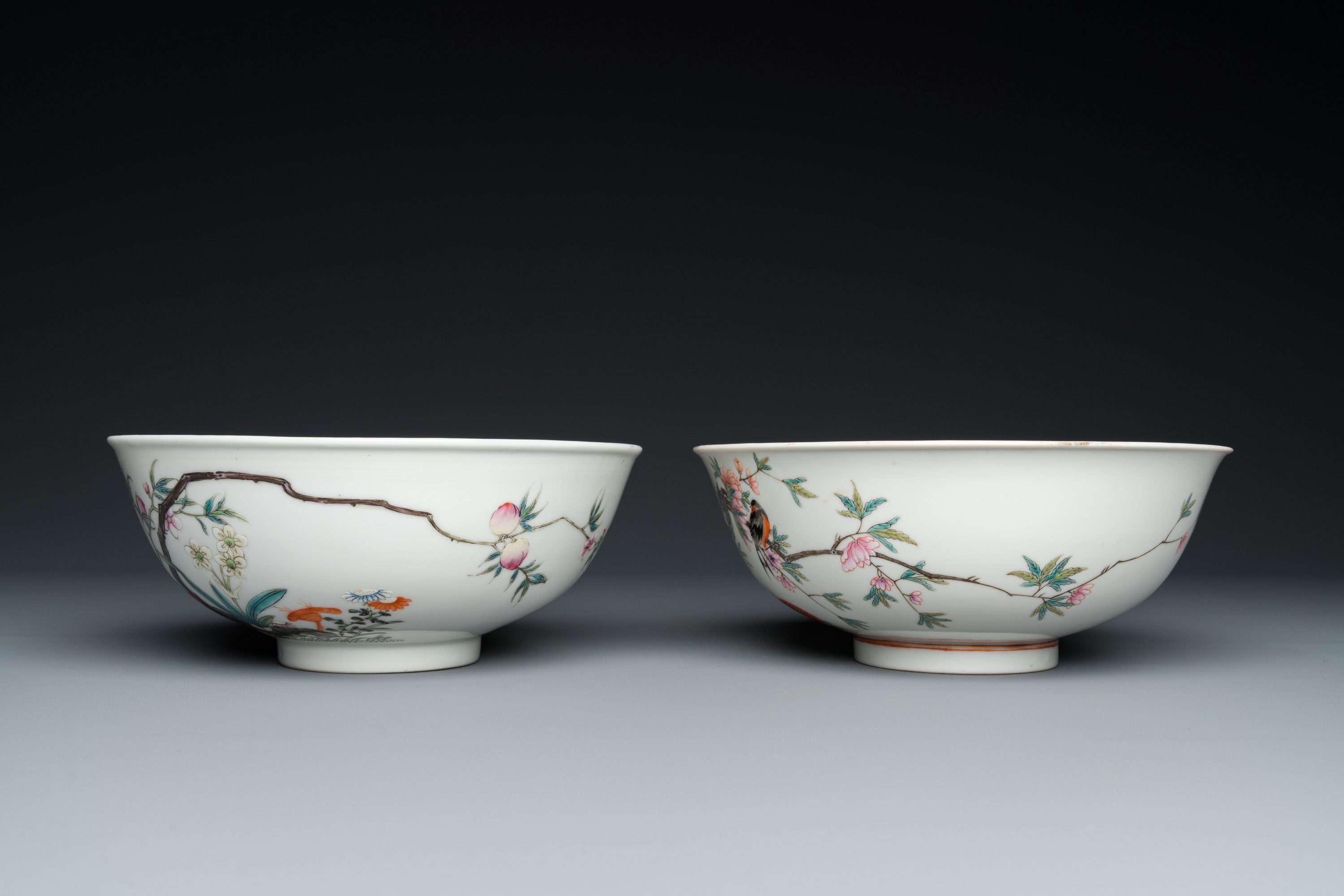 Two Chinese famille rose 'magpie and peaches' bowls, Xuantong marks but probably Republic - Image 4 of 18