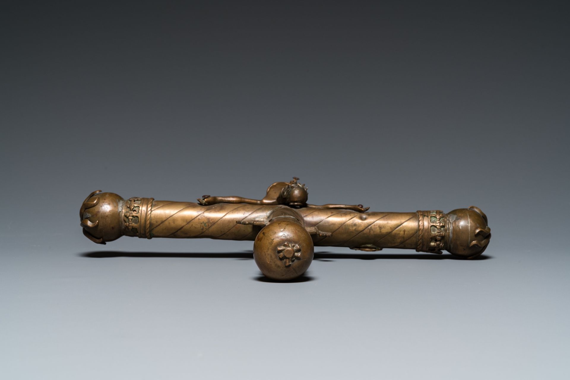 A brass processional cross with corpus, France, 15th C. - Image 6 of 6