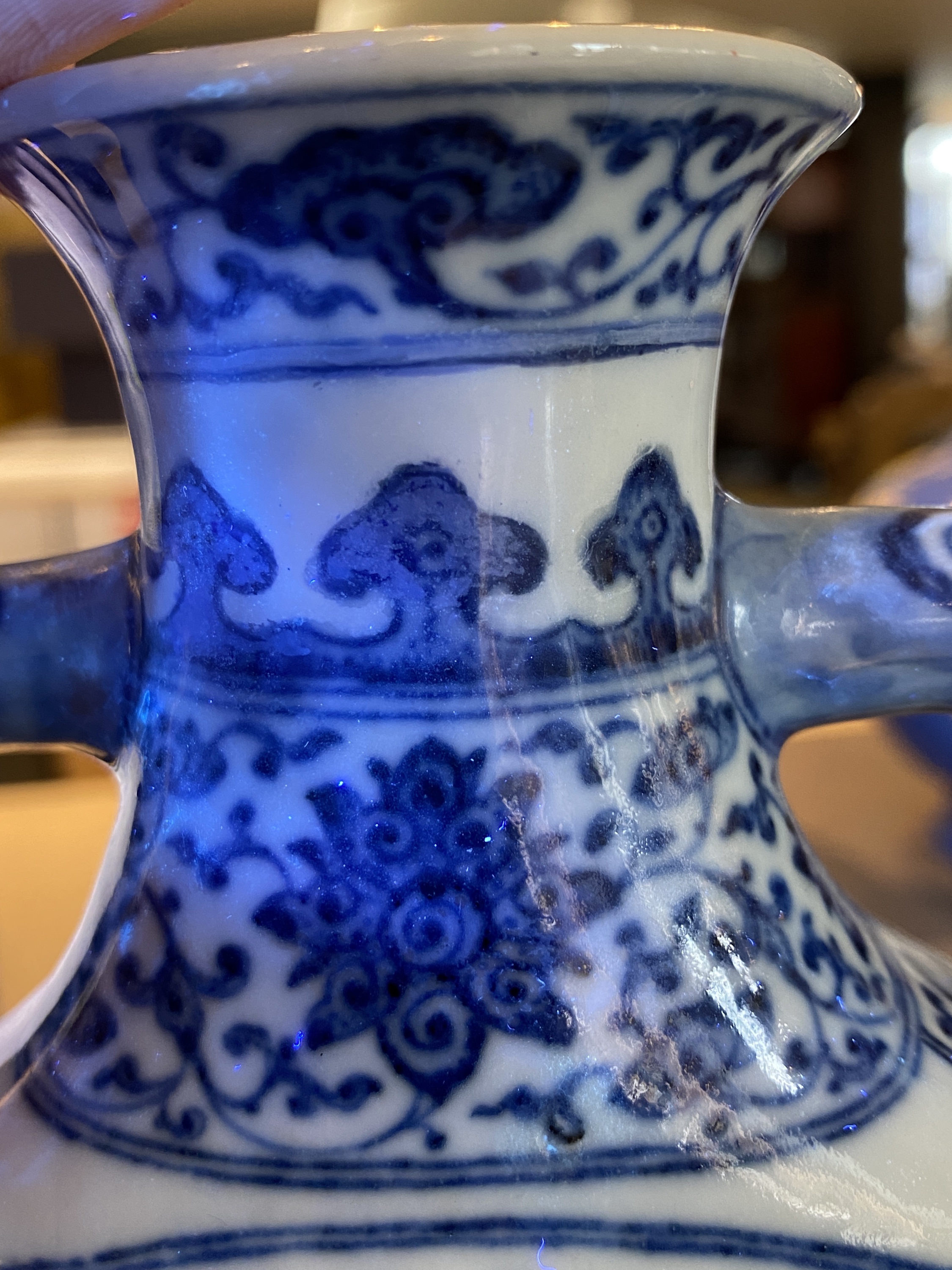 A Chinese blue and white Ming-style 'peaches' moonflask or 'bianhu', Jiaqing mark and of the period - Image 23 of 25