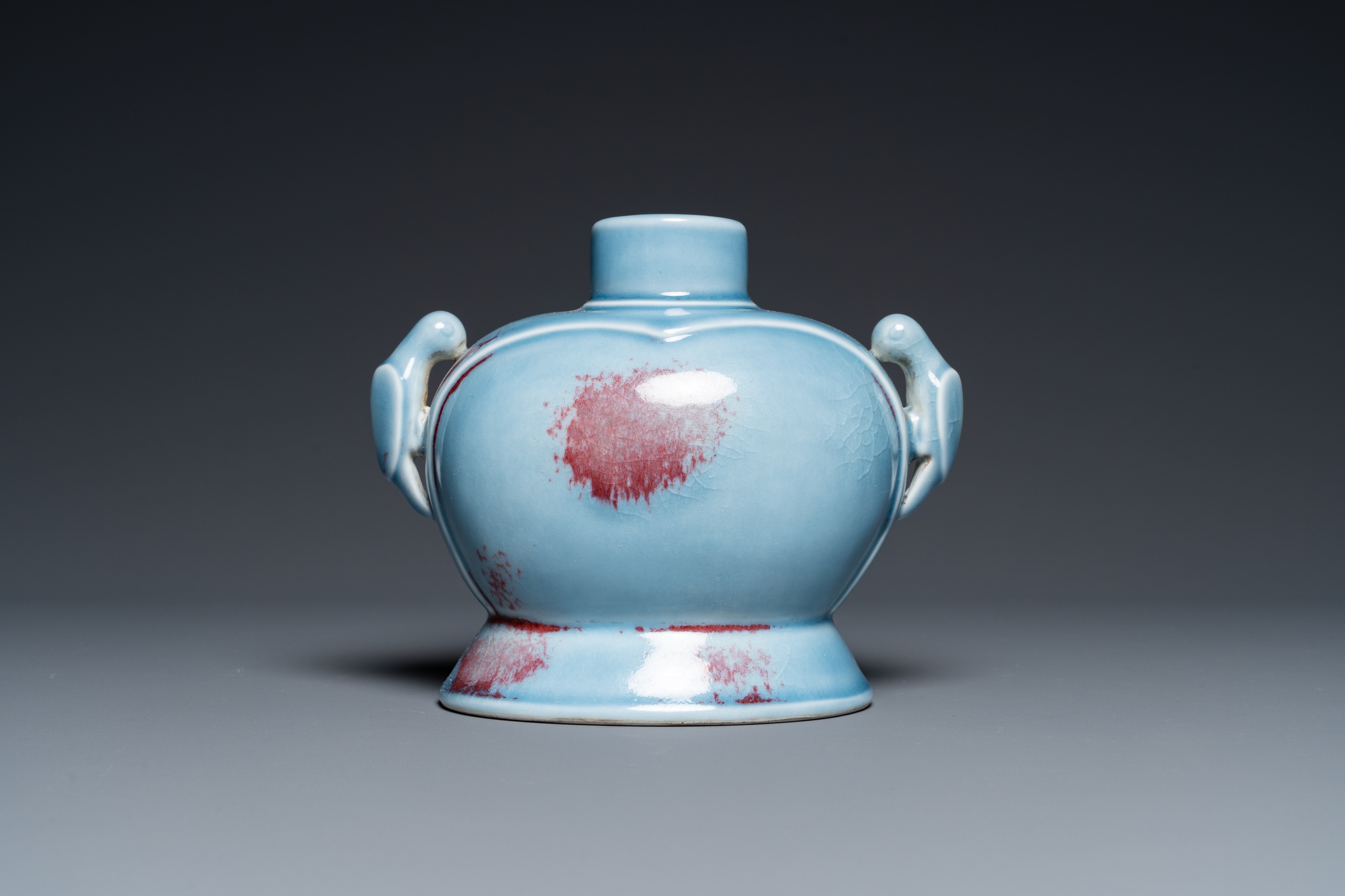 A Chinese copper-red-splashed lavender blue-glazed 'parrot' vase, Yongzheng mark but probably later - Image 3 of 16