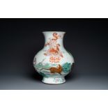 An impressive large relief-molded Chinese famille rose 'Twelve zodiac animals' vase, Qianlong mark,
