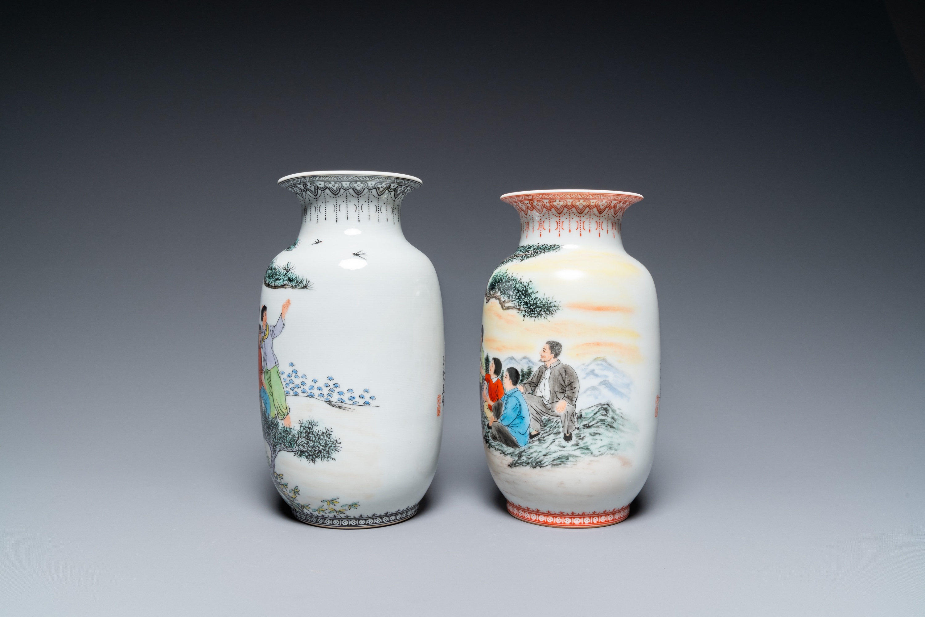 Four Chinese vases with Cultural Revolution design, one signed Wang Xiaolan ___ and dated 1972 - Image 11 of 40