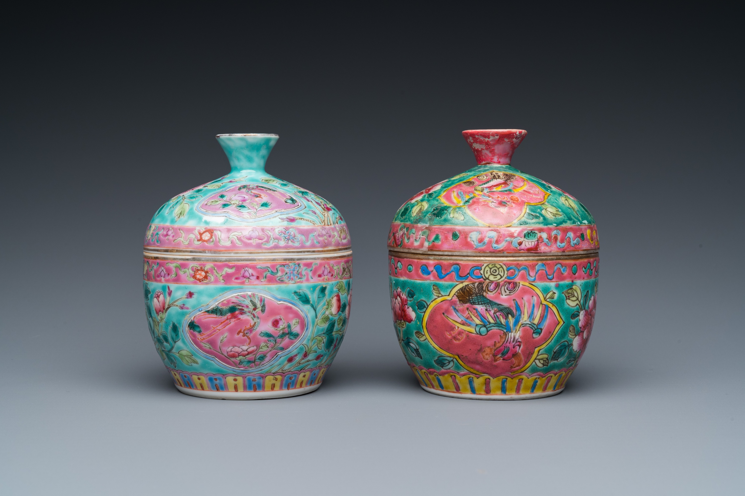 Two Chinese famille rose 'chupu' bowls and covers for the Straits or Peranakan market, 19th C. - Image 4 of 7